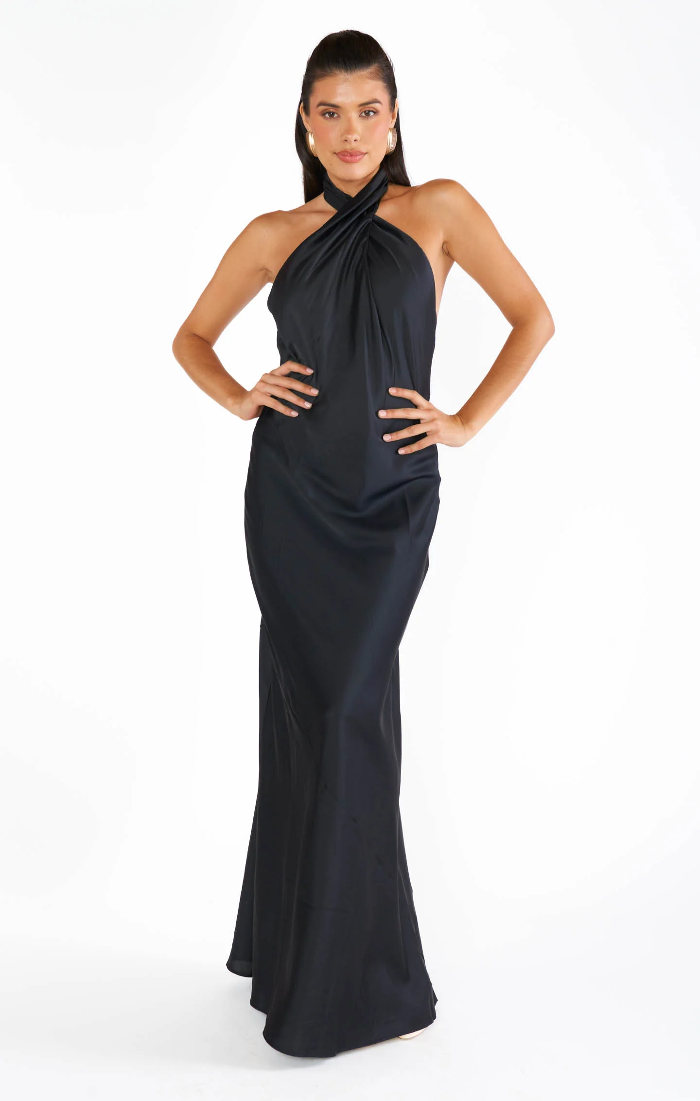 Jasmine Halter Maxi Dress ~ Black Luxe Satin - Image 14