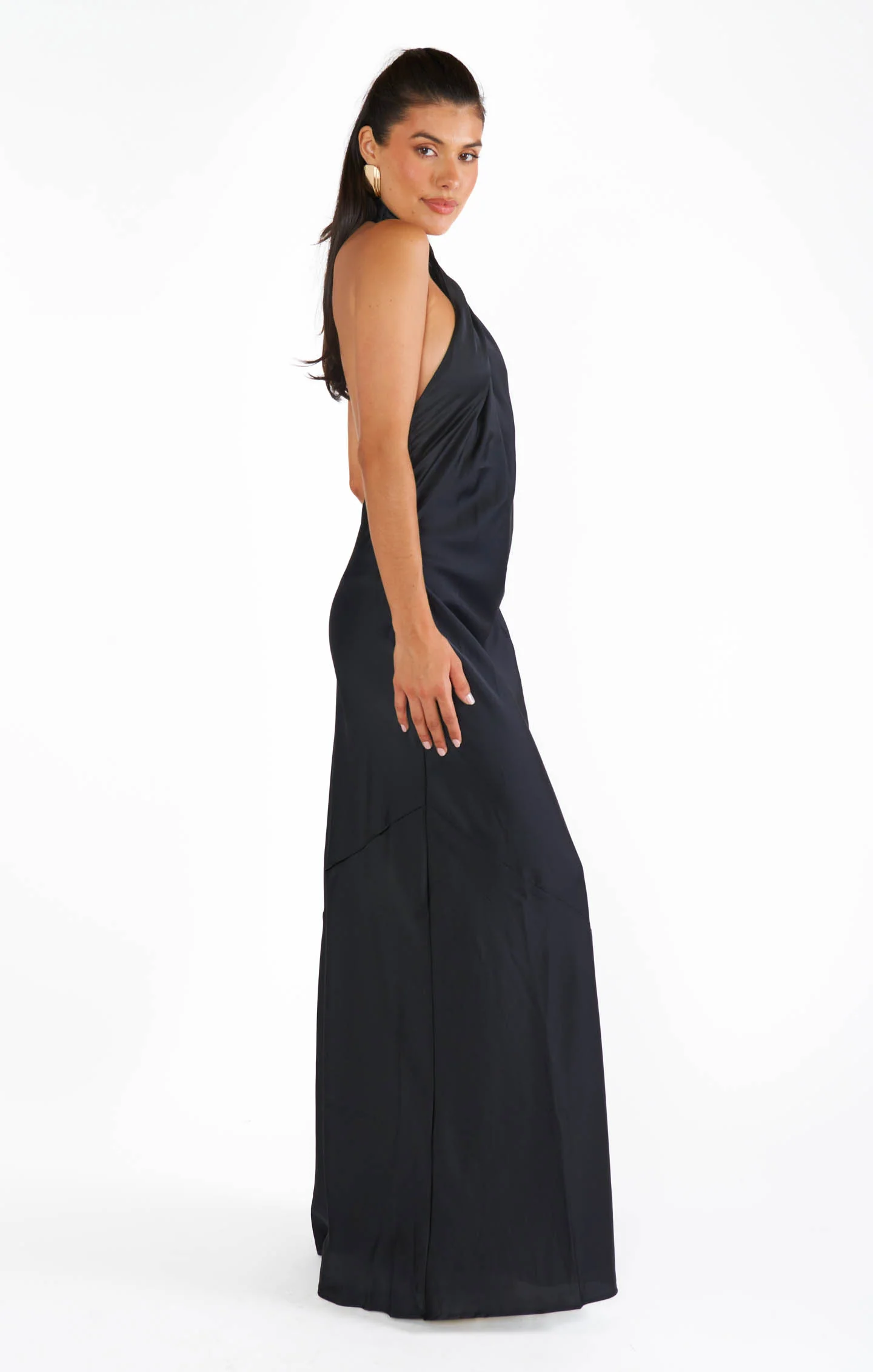 Jasmine Halter Maxi Dress ~ Black Luxe Satin - Image 8