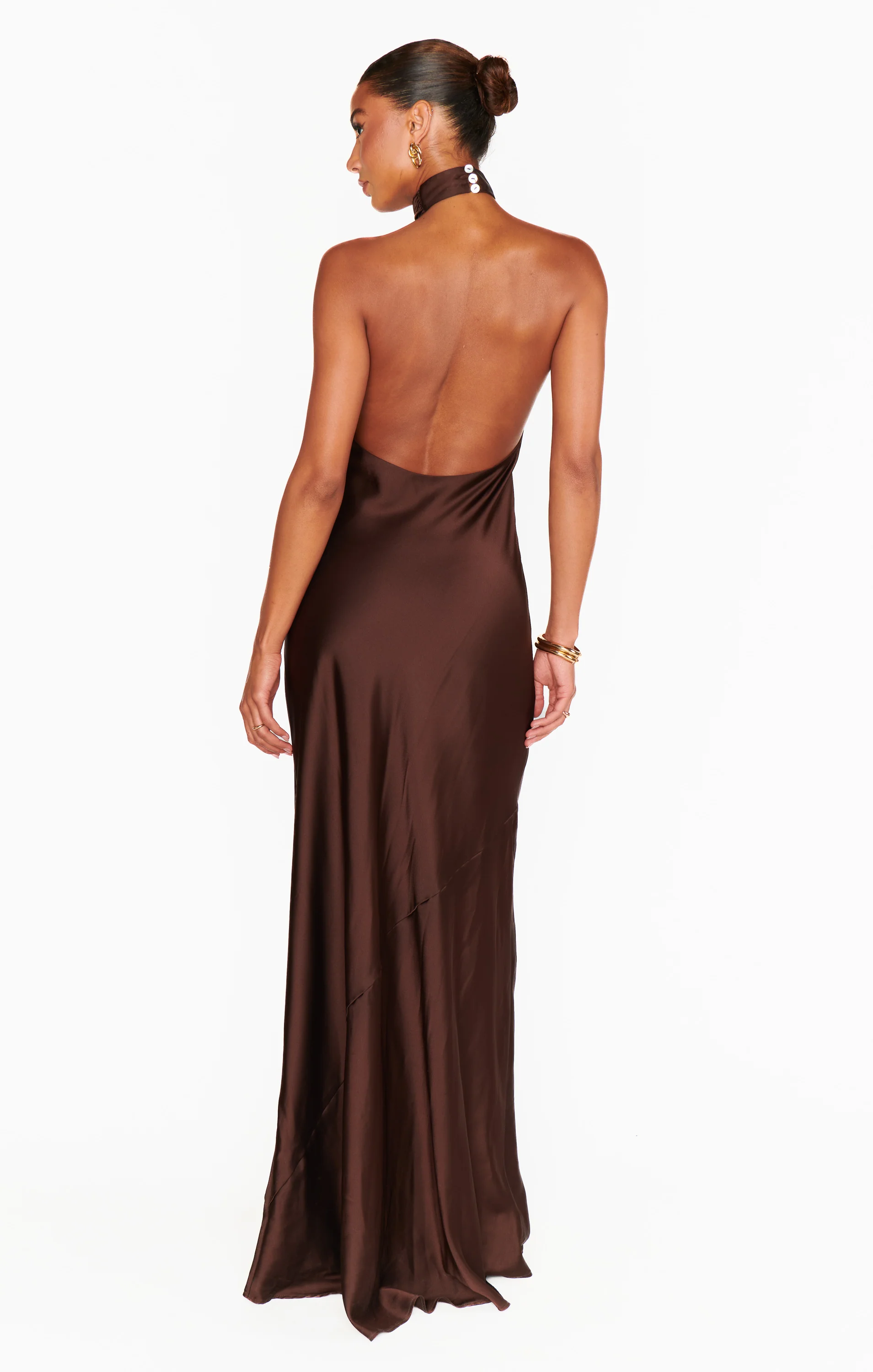 Jasmine Halter Maxi Dress ~ Chocolate Luxe Satin - Image 4