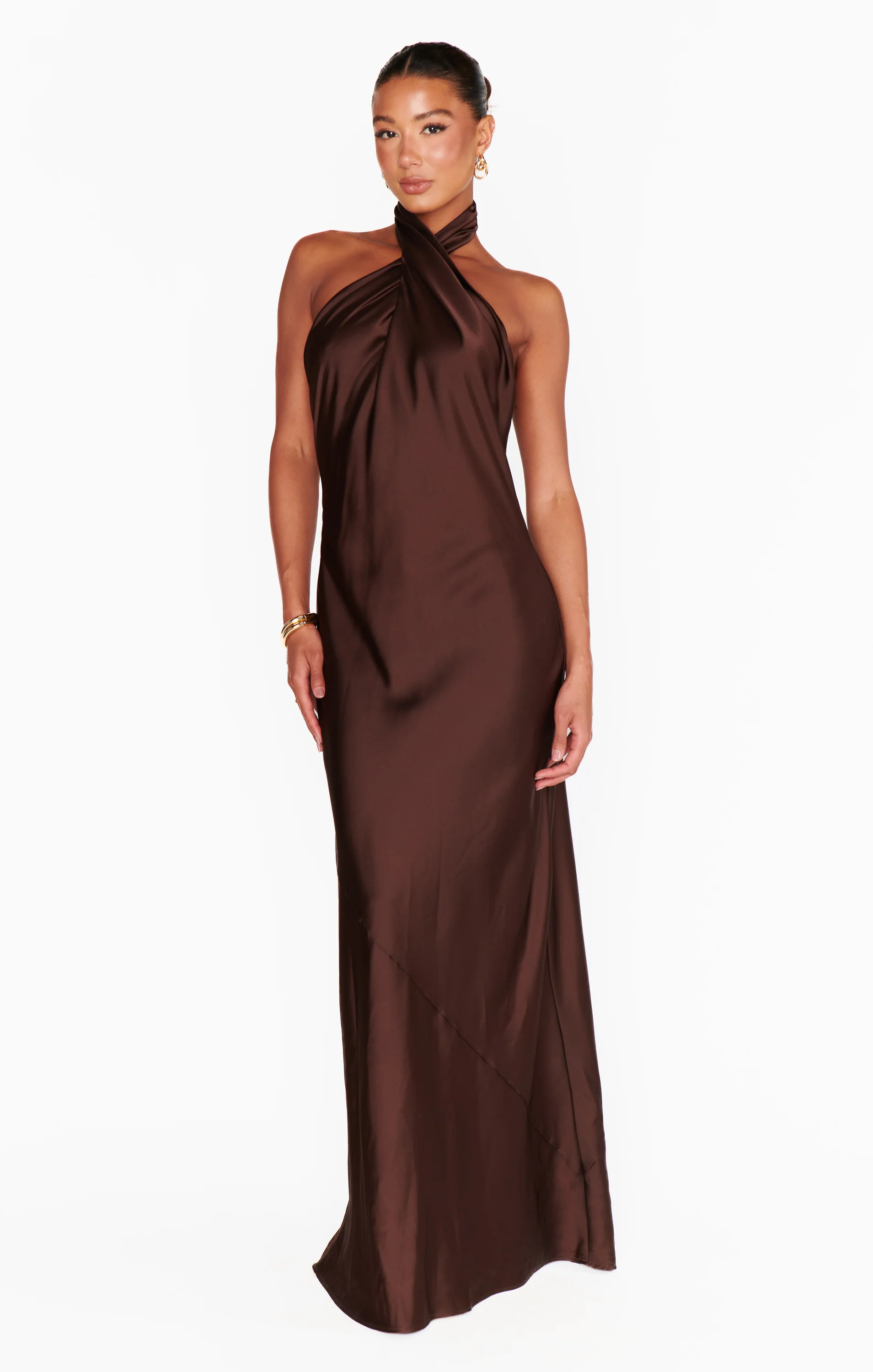 Jasmine Halter Maxi Dress ~ Chocolate Luxe Satin - Image 7