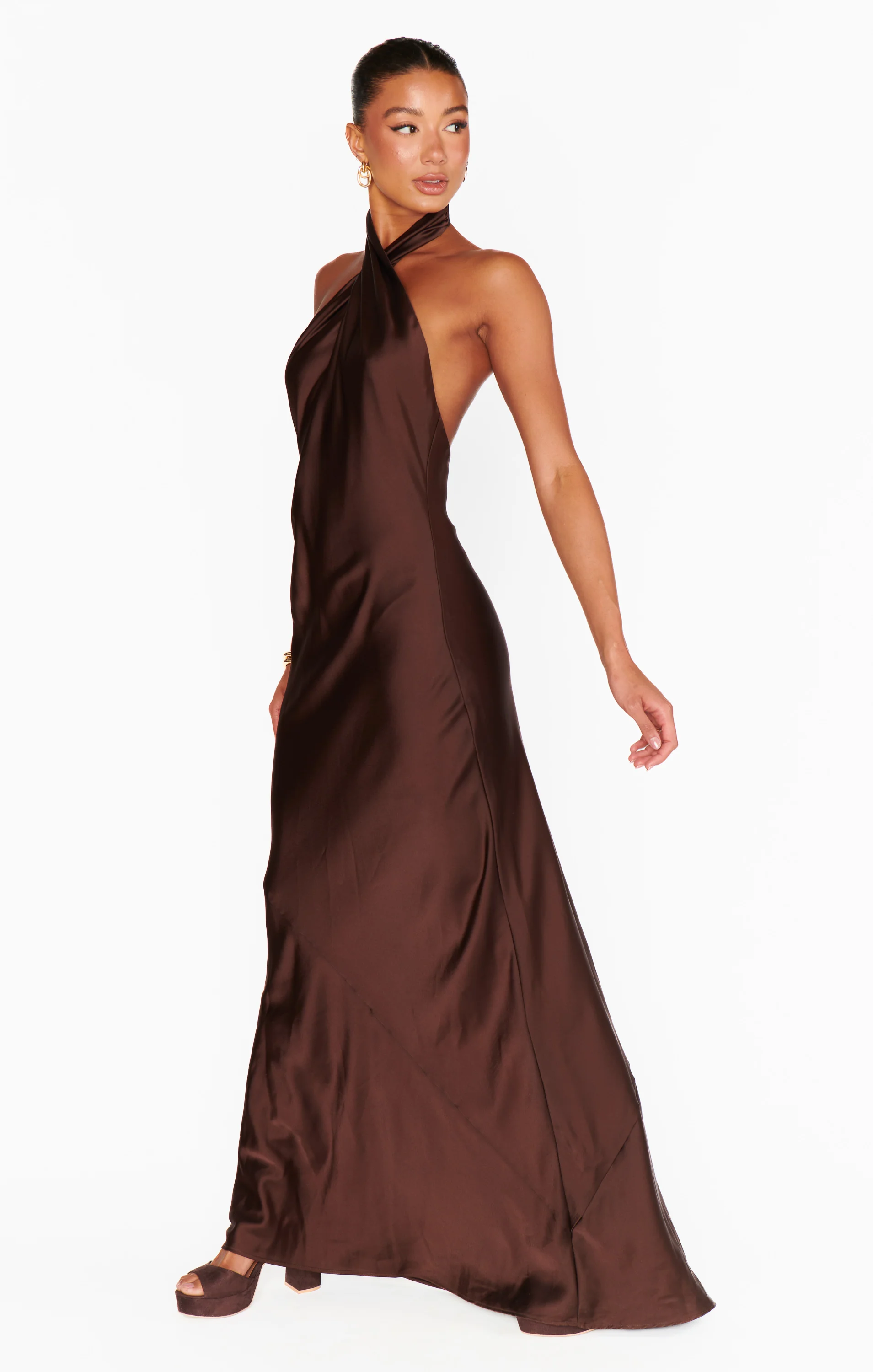 Jasmine Halter Maxi Dress ~ Chocolate Luxe Satin - Image 8