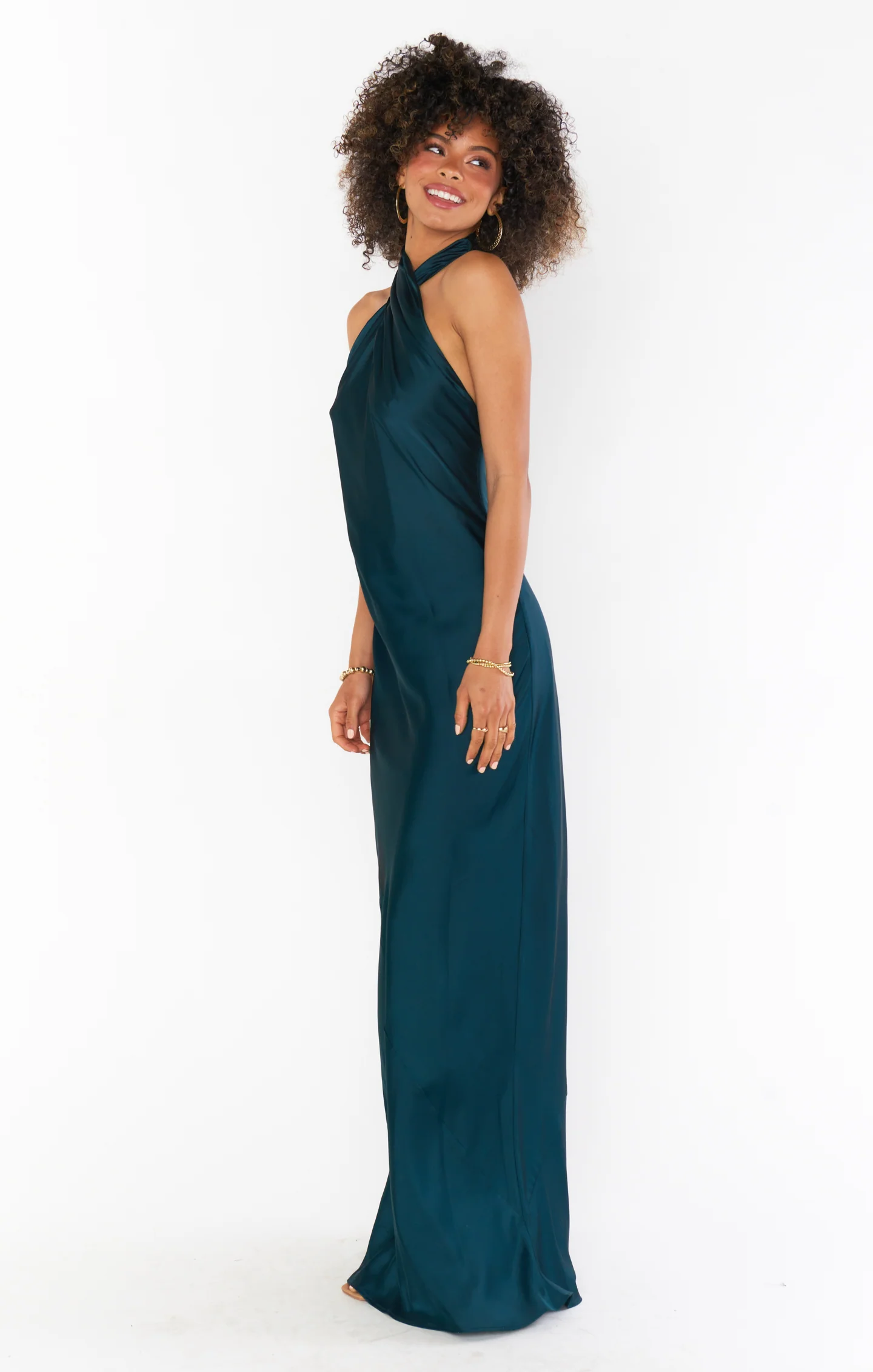 Jasmine Halter Maxi Dress ~ Deep Emerald Luxe Satin - Image 4
