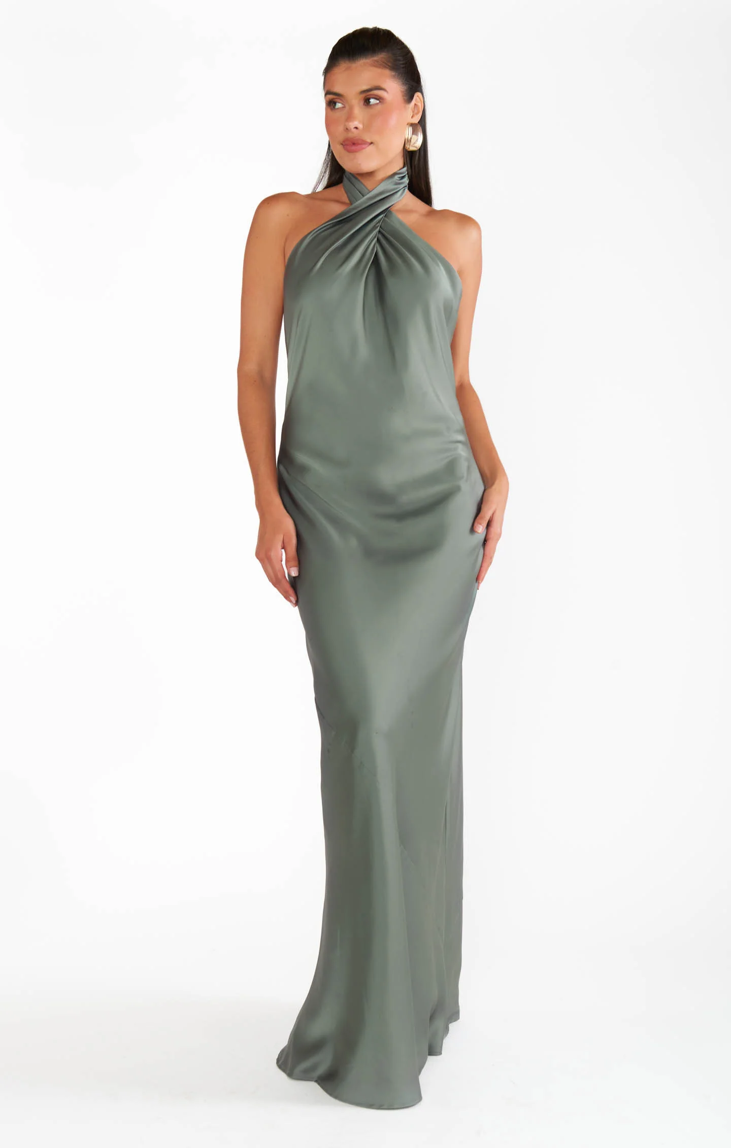 Jasmine Halter Maxi Dress ~ Deep Sage Luxe Satin - Image 4