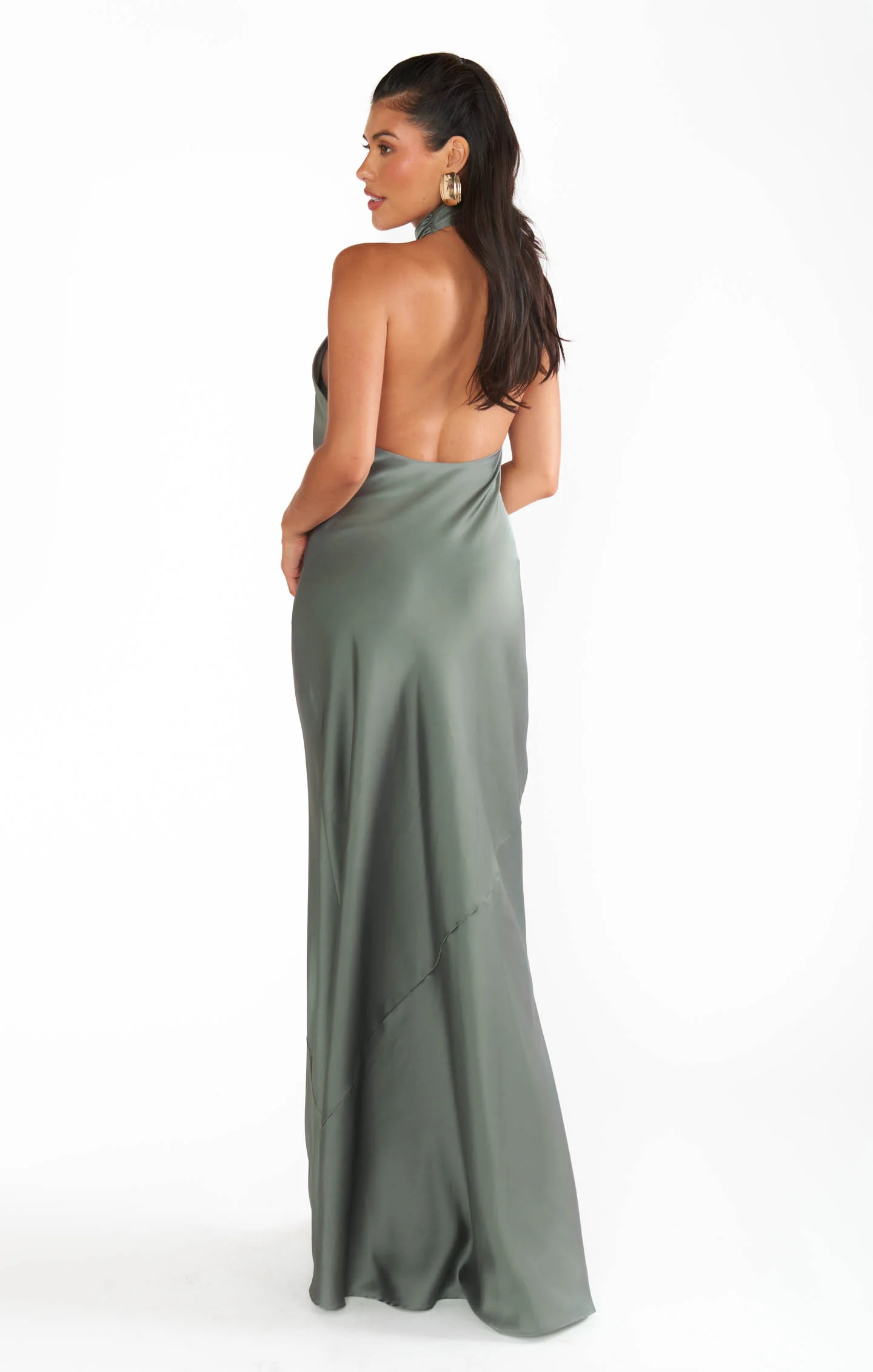 Jasmine Halter Maxi Dress ~ Deep Sage Luxe Satin - Image 5