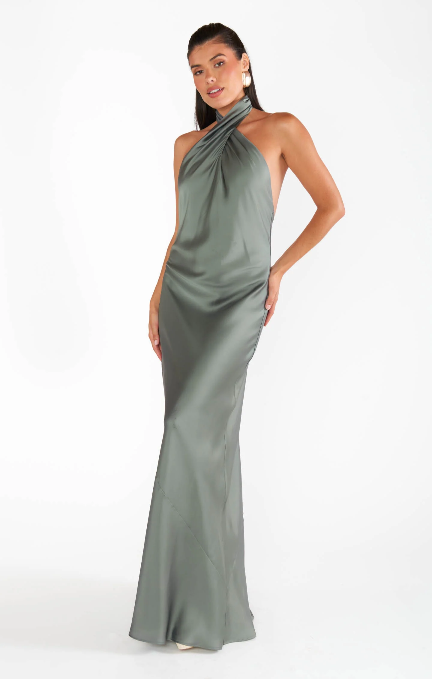 Jasmine Halter Maxi Dress ~ Deep Sage Luxe Satin - Image 9