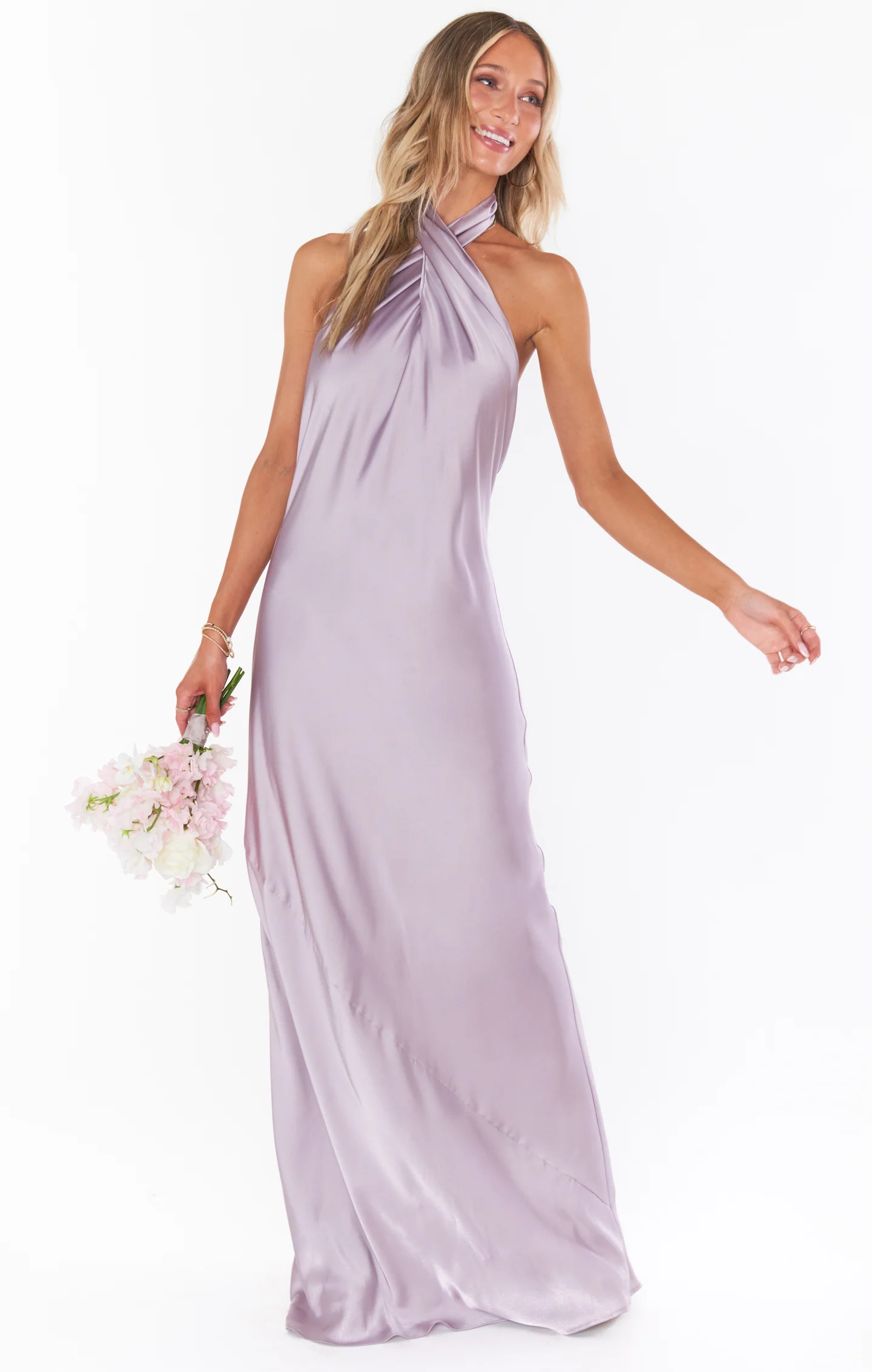 Jasmine Halter Maxi Dress ~ Dusty Purple Luxe Satin - Image 4