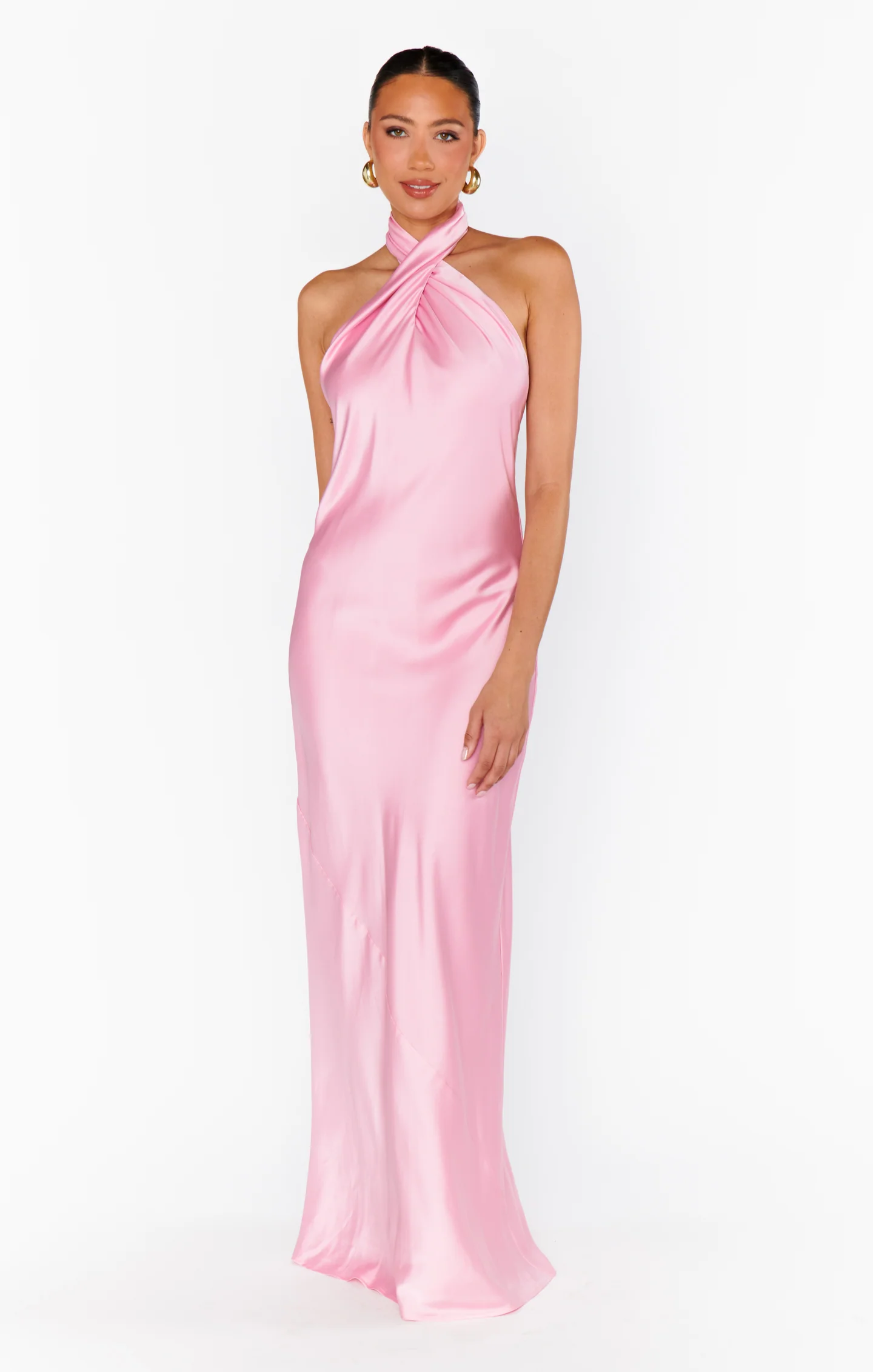 Jasmine Halter Maxi Dress ~ Light Pink Luxe Satin - Image 12