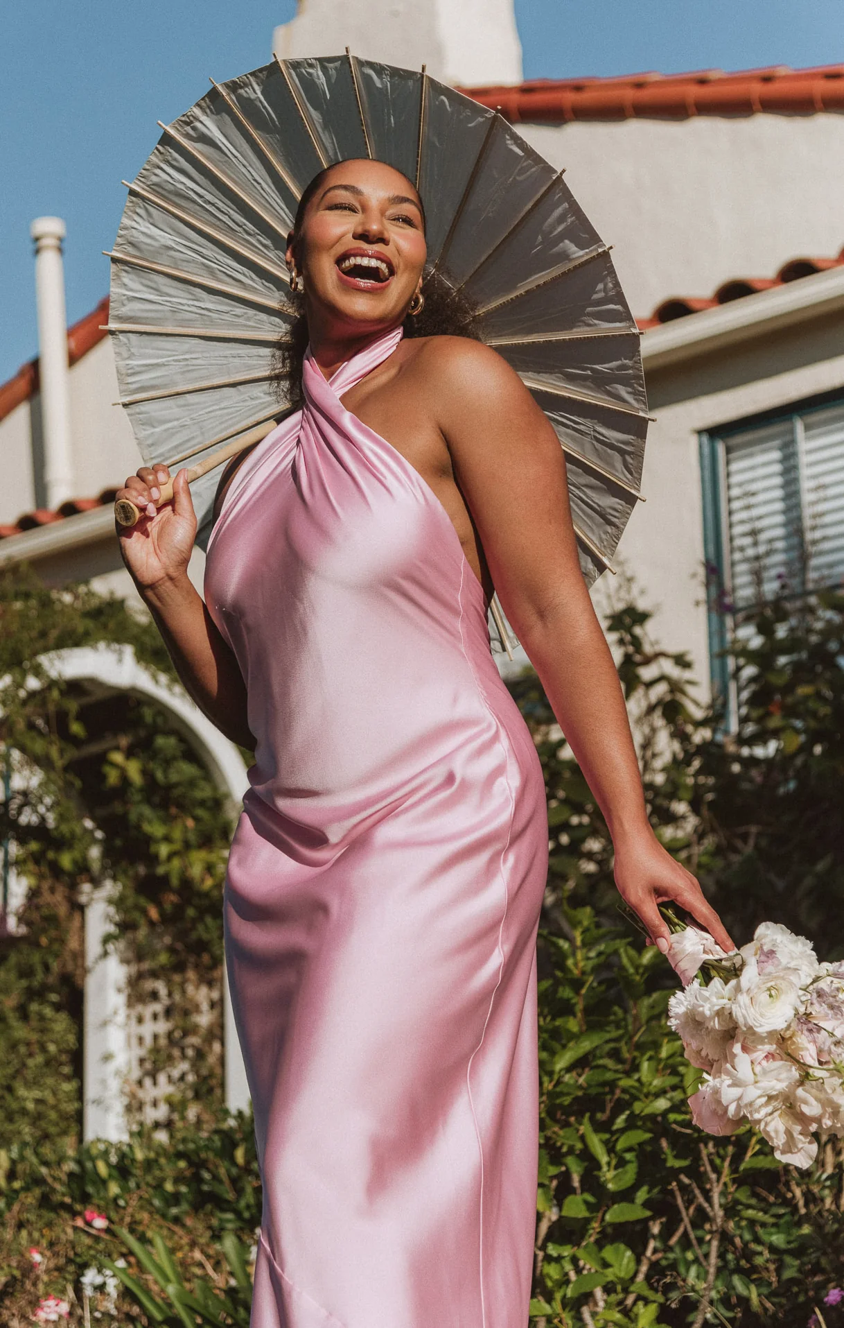 Jasmine Halter Maxi Dress ~ Light Pink Luxe Satin - Image 6