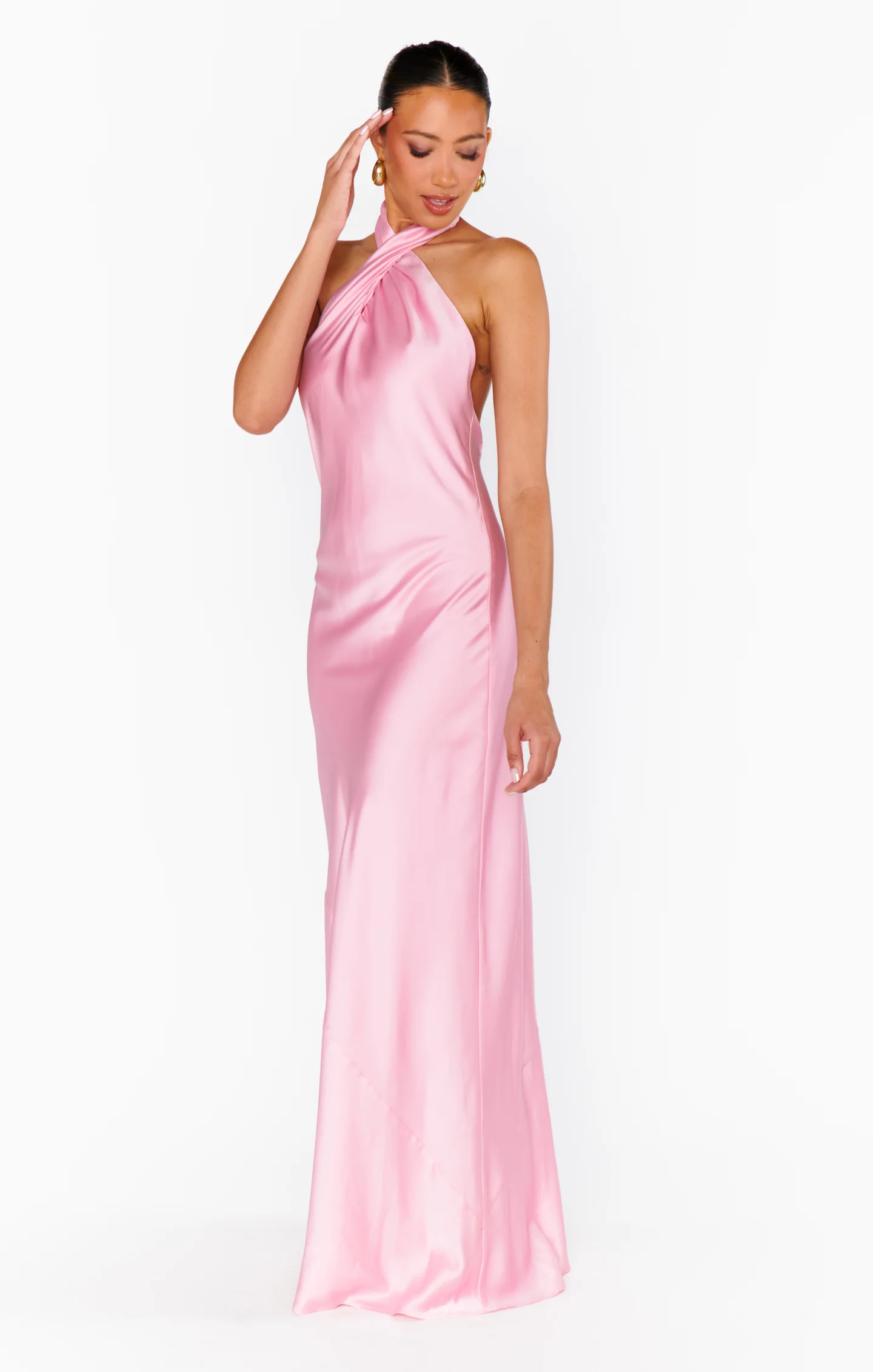 Jasmine Halter Maxi Dress ~ Light Pink Luxe Satin - Image 7