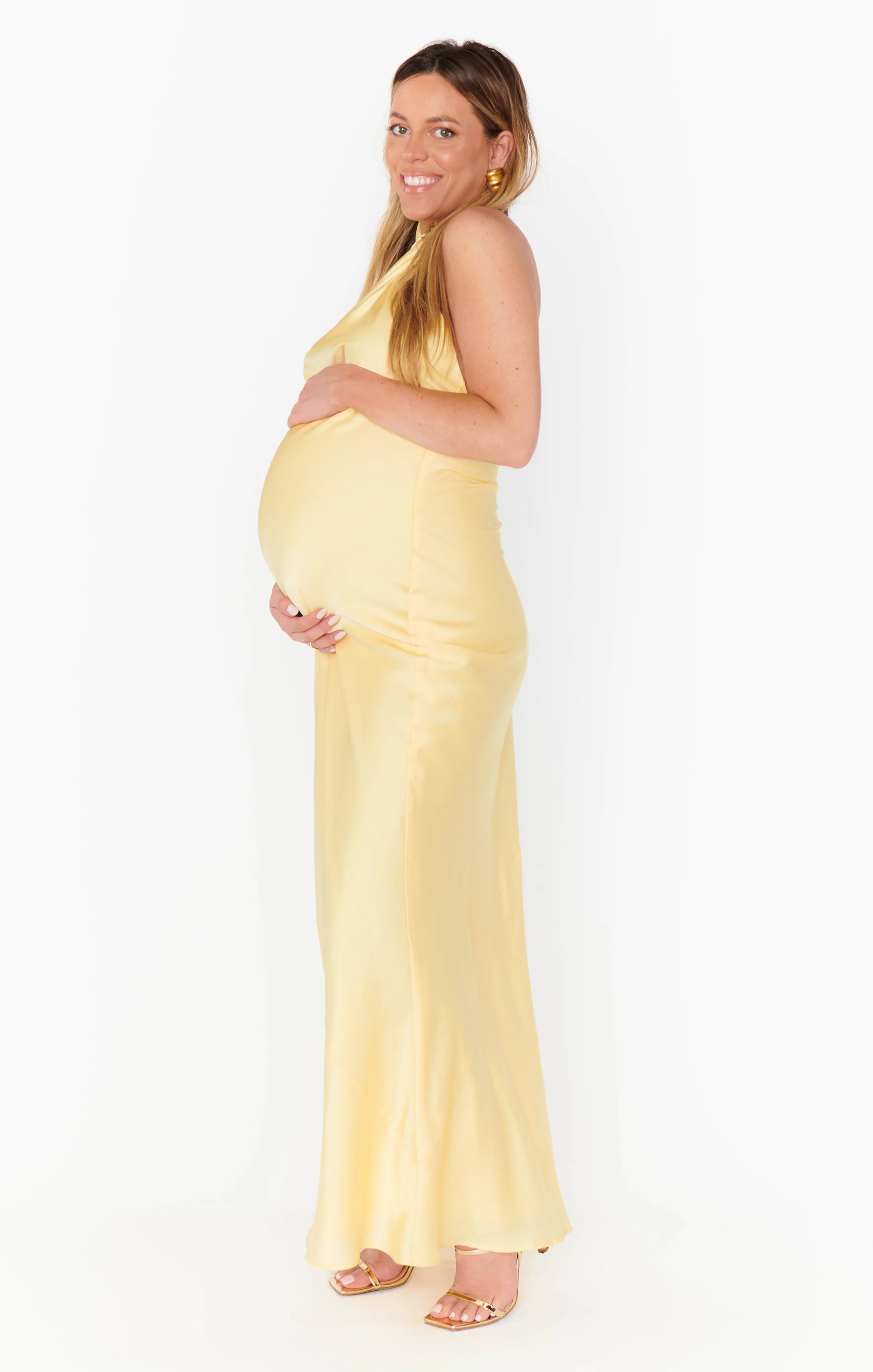 Jasmine Halter Maxi Dress ~ Pale Yellow Luxe Satin - Image 11
