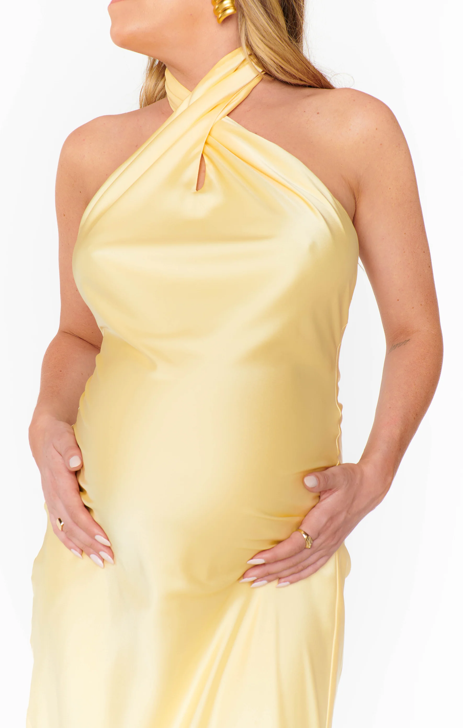 Jasmine Halter Maxi Dress ~ Pale Yellow Luxe Satin - Image 13