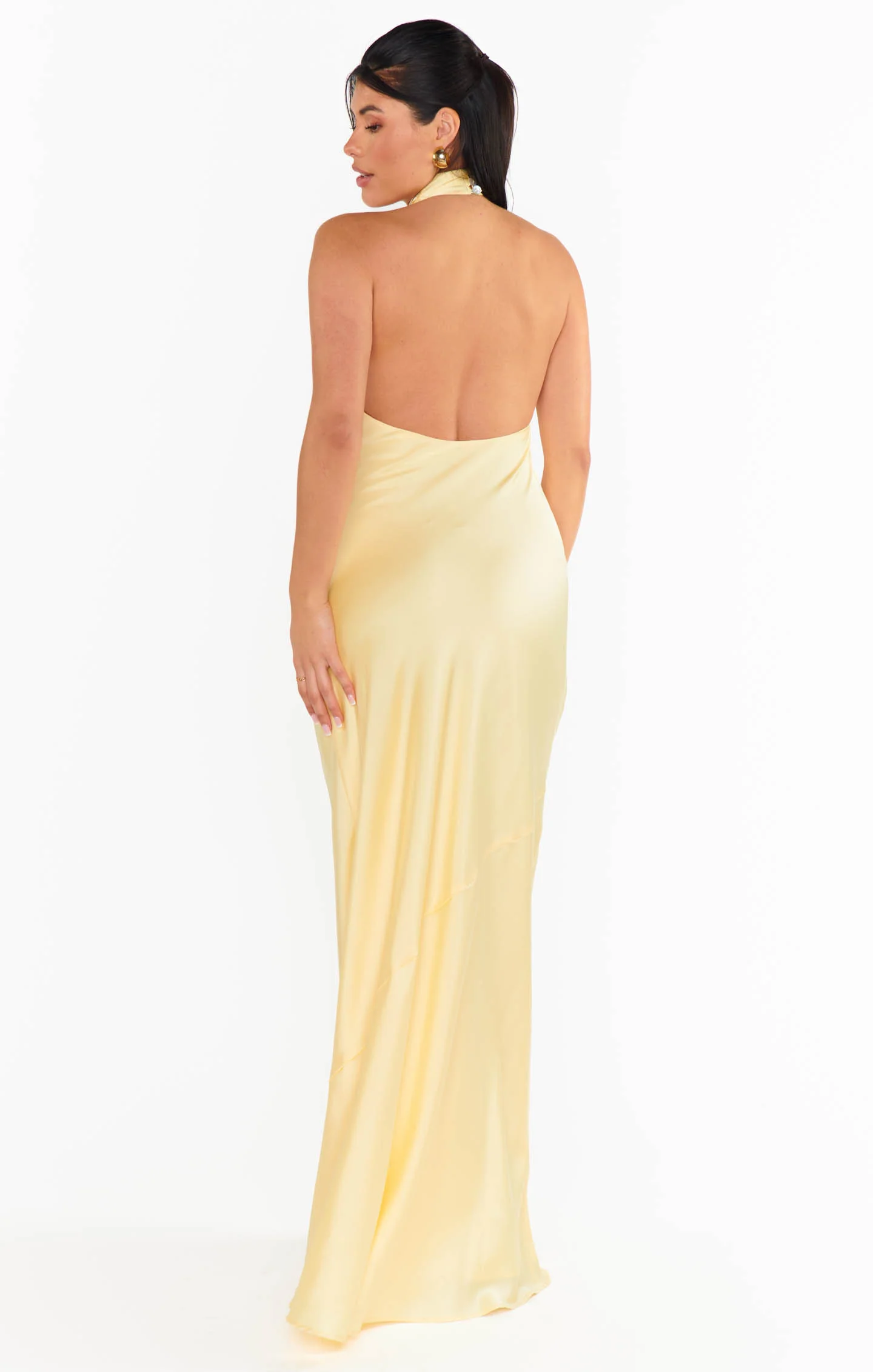 Jasmine Halter Maxi Dress ~ Pale Yellow Luxe Satin - Image 6