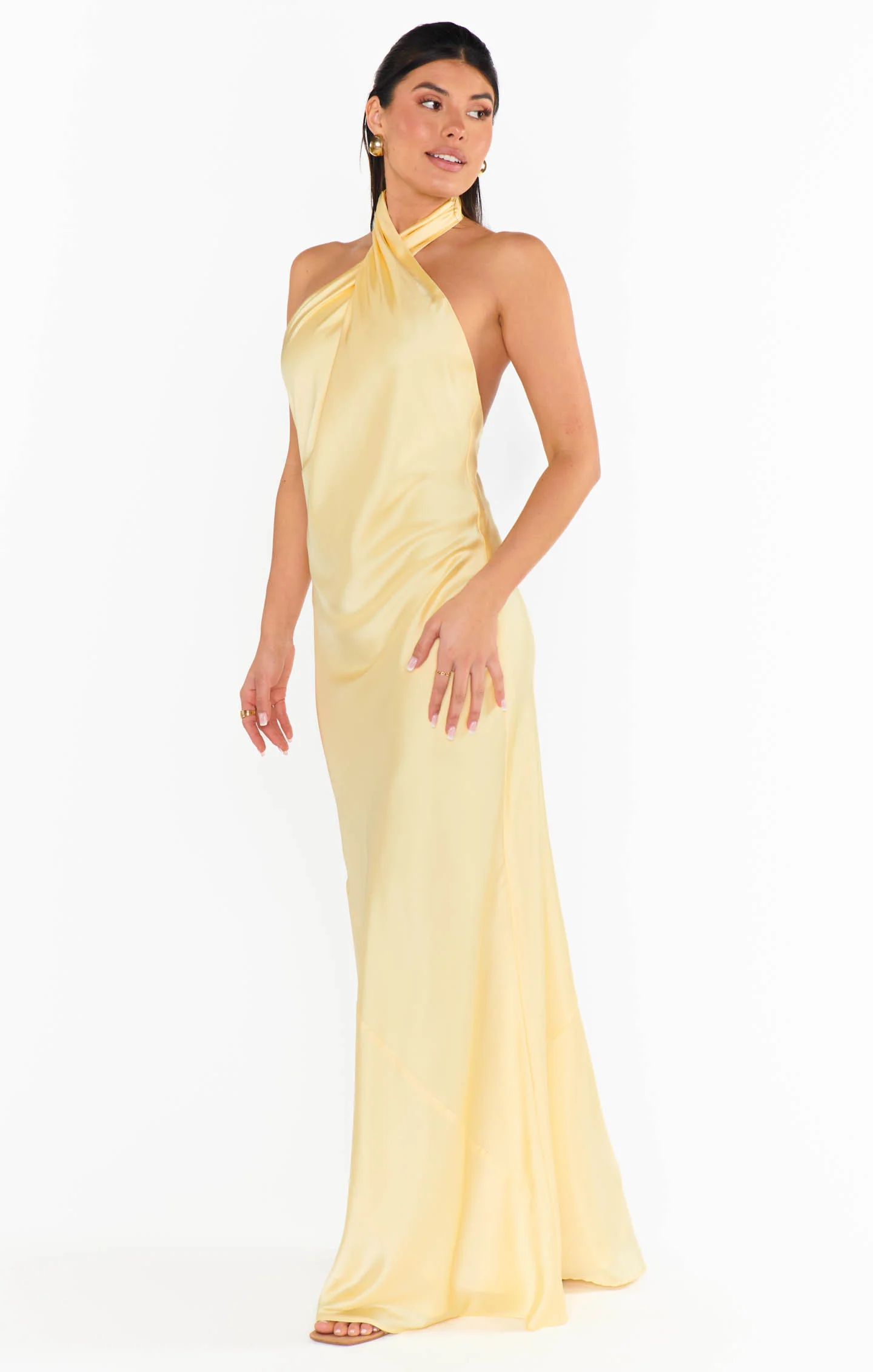 Jasmine Halter Maxi Dress ~ Pale Yellow Luxe Satin - Image 7