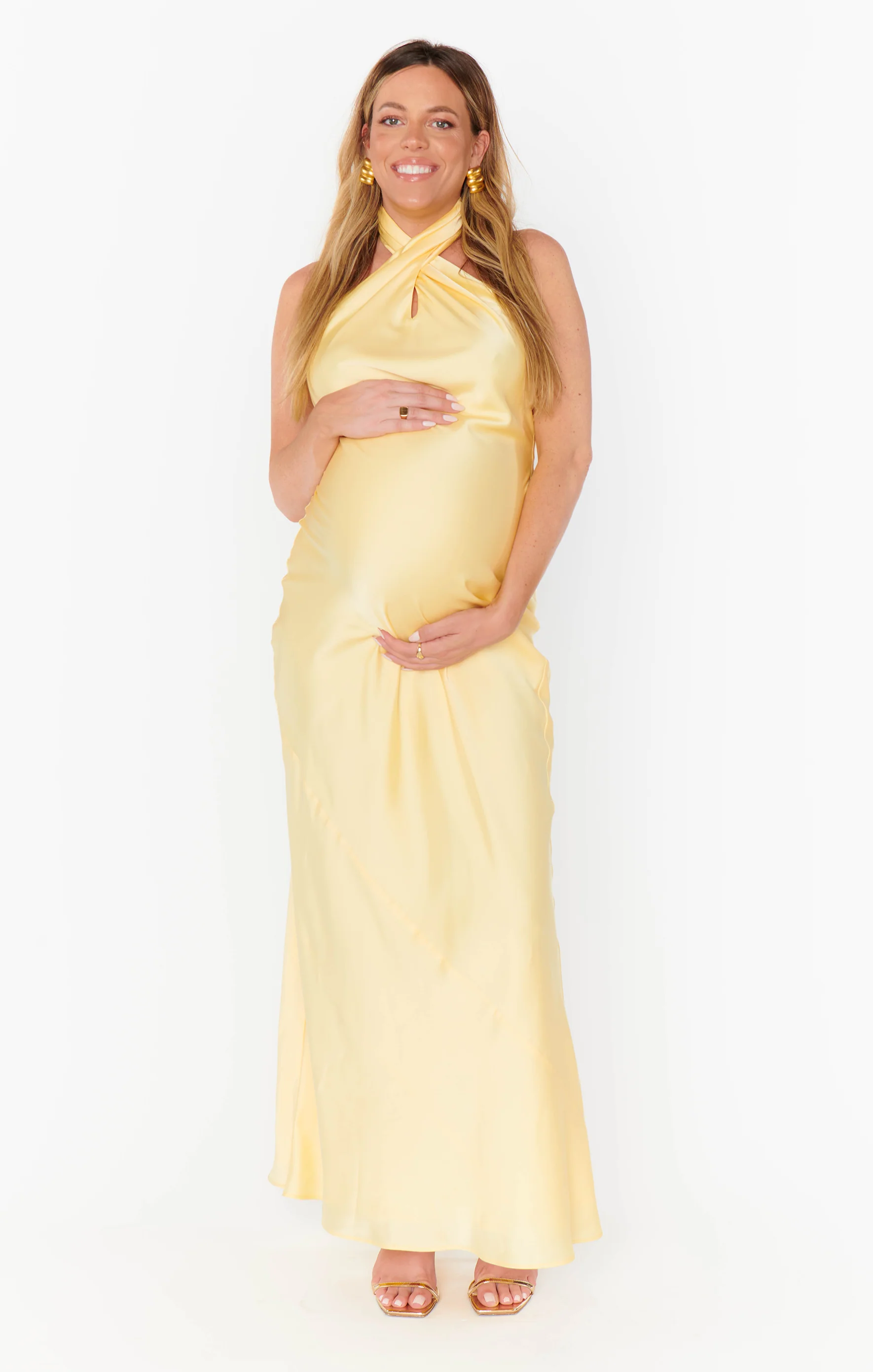 Jasmine Halter Maxi Dress ~ Pale Yellow Luxe Satin - Image 8