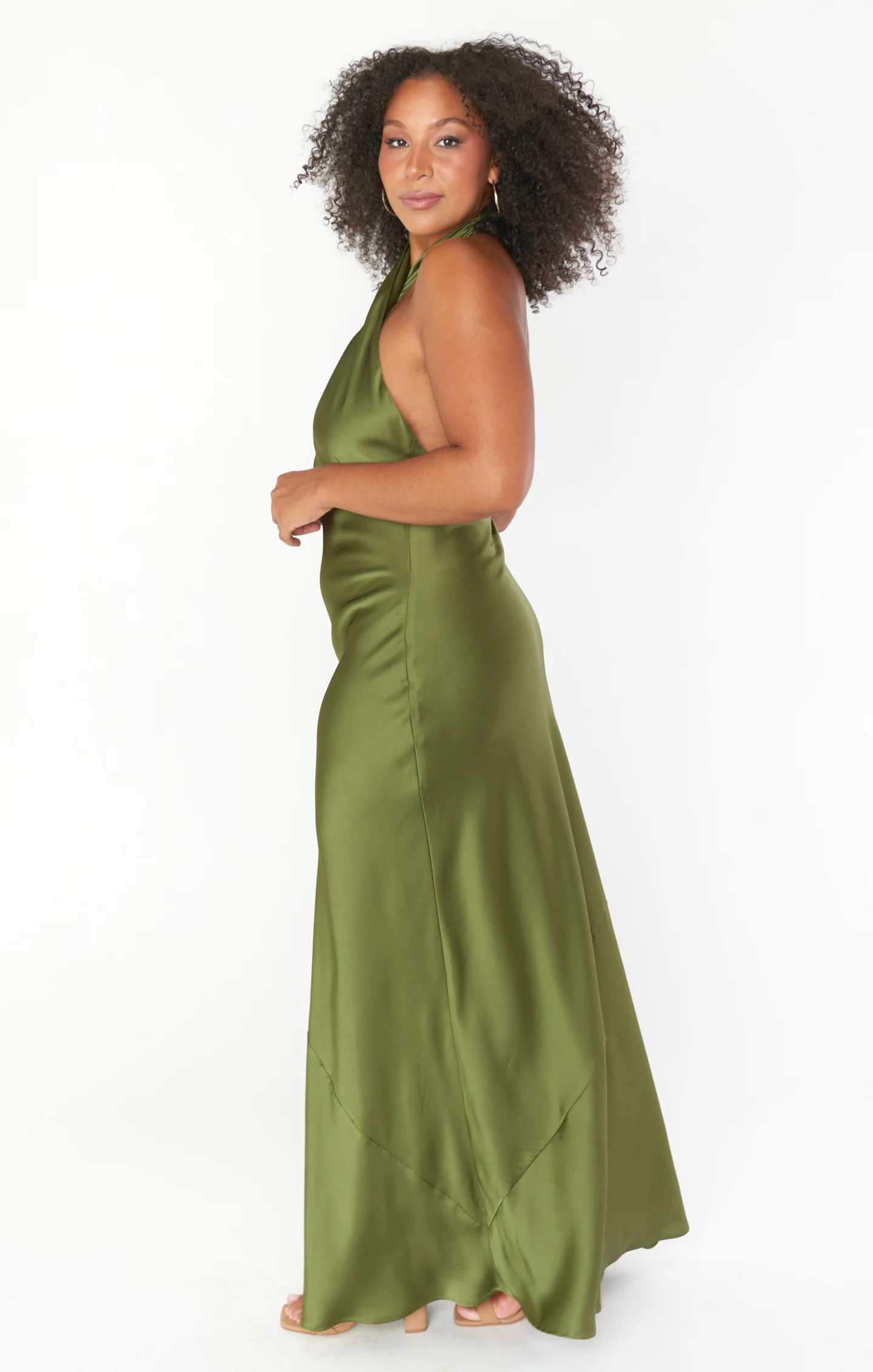Jasmine Halter Maxi Dress ~ Rich Olive Luxe Satin - Image 3