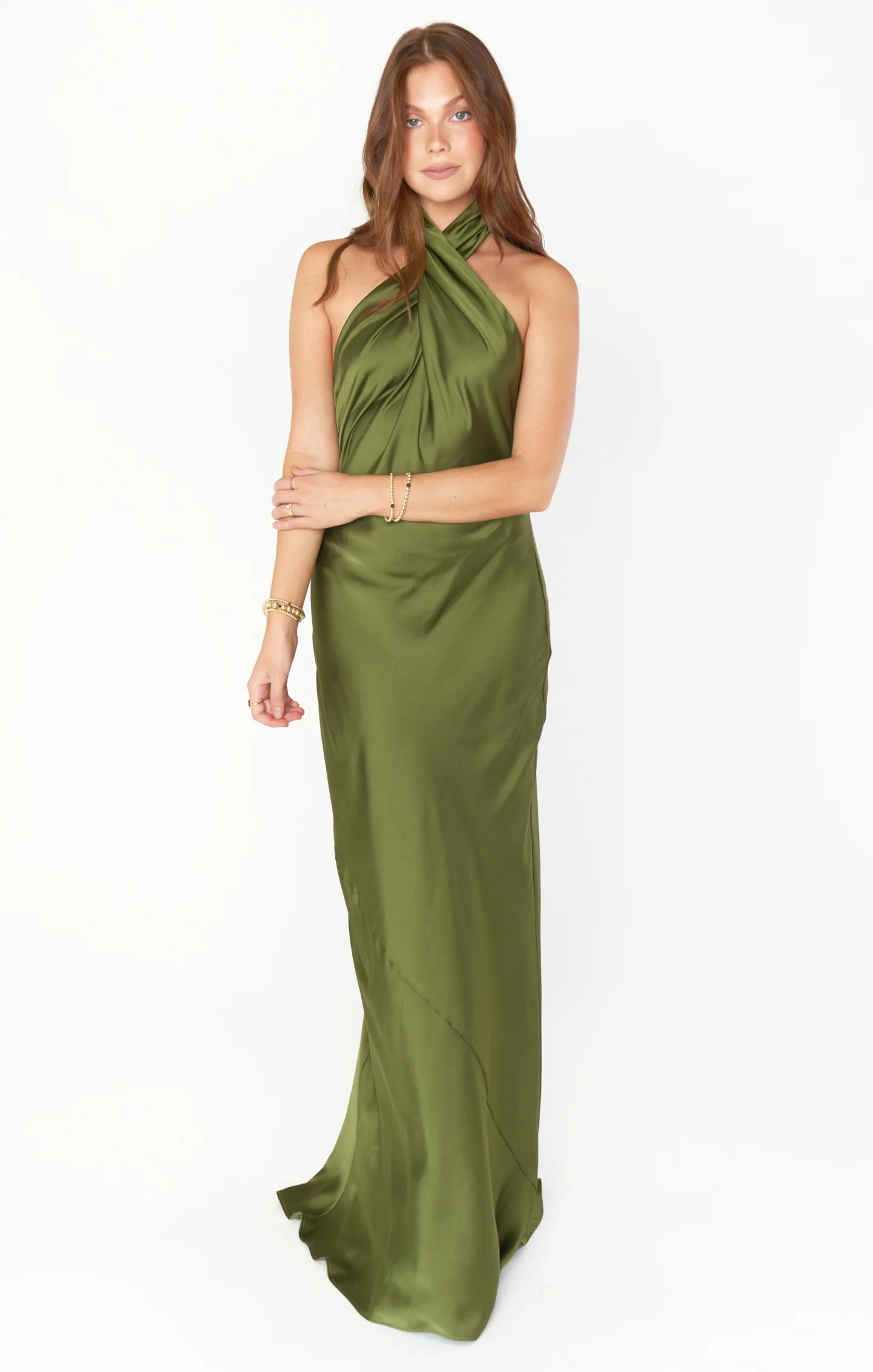 Jasmine Halter Maxi Dress ~ Rich Olive Luxe Satin - Image 4