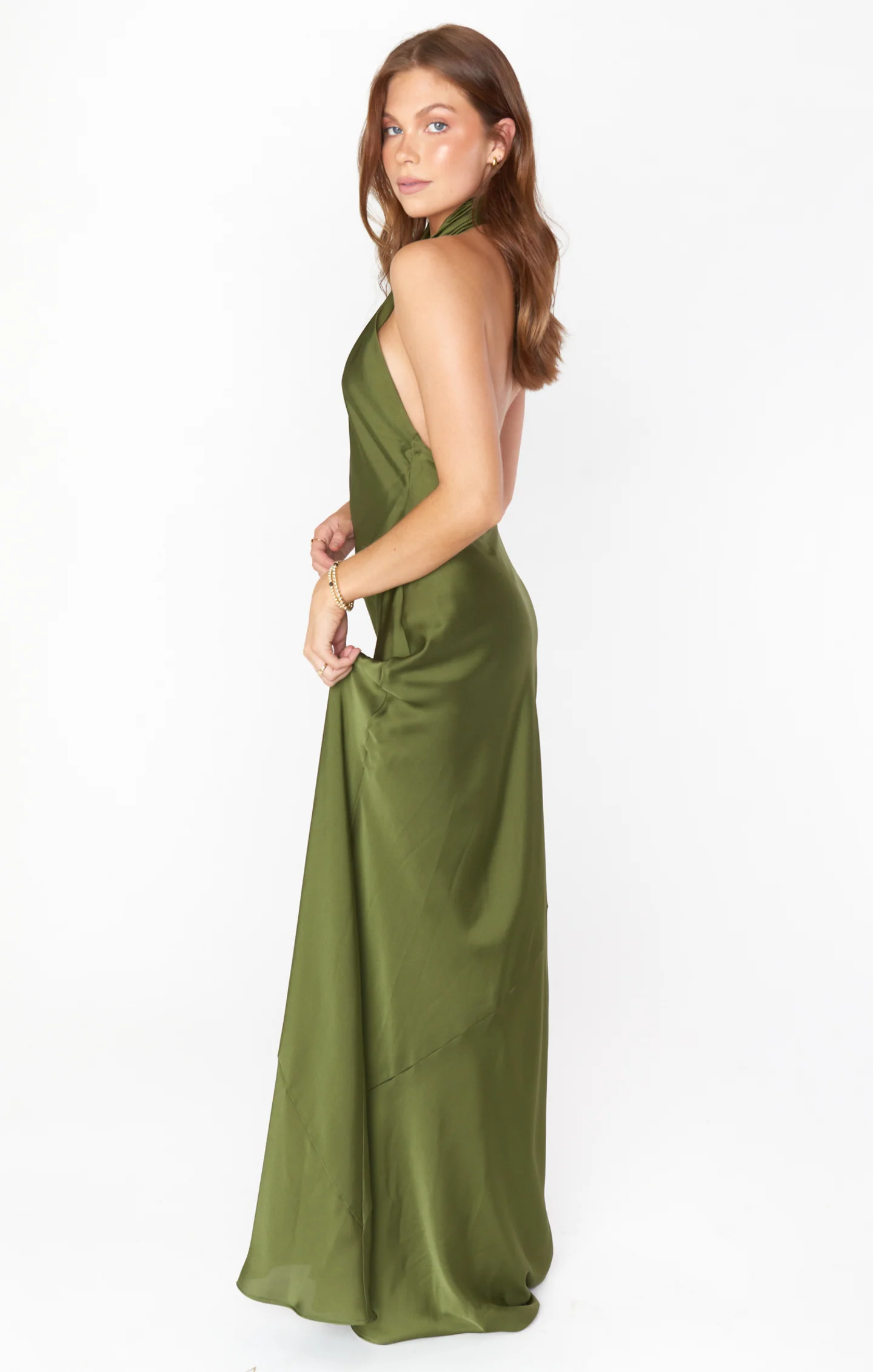 Jasmine Halter Maxi Dress ~ Rich Olive Luxe Satin - Image 6