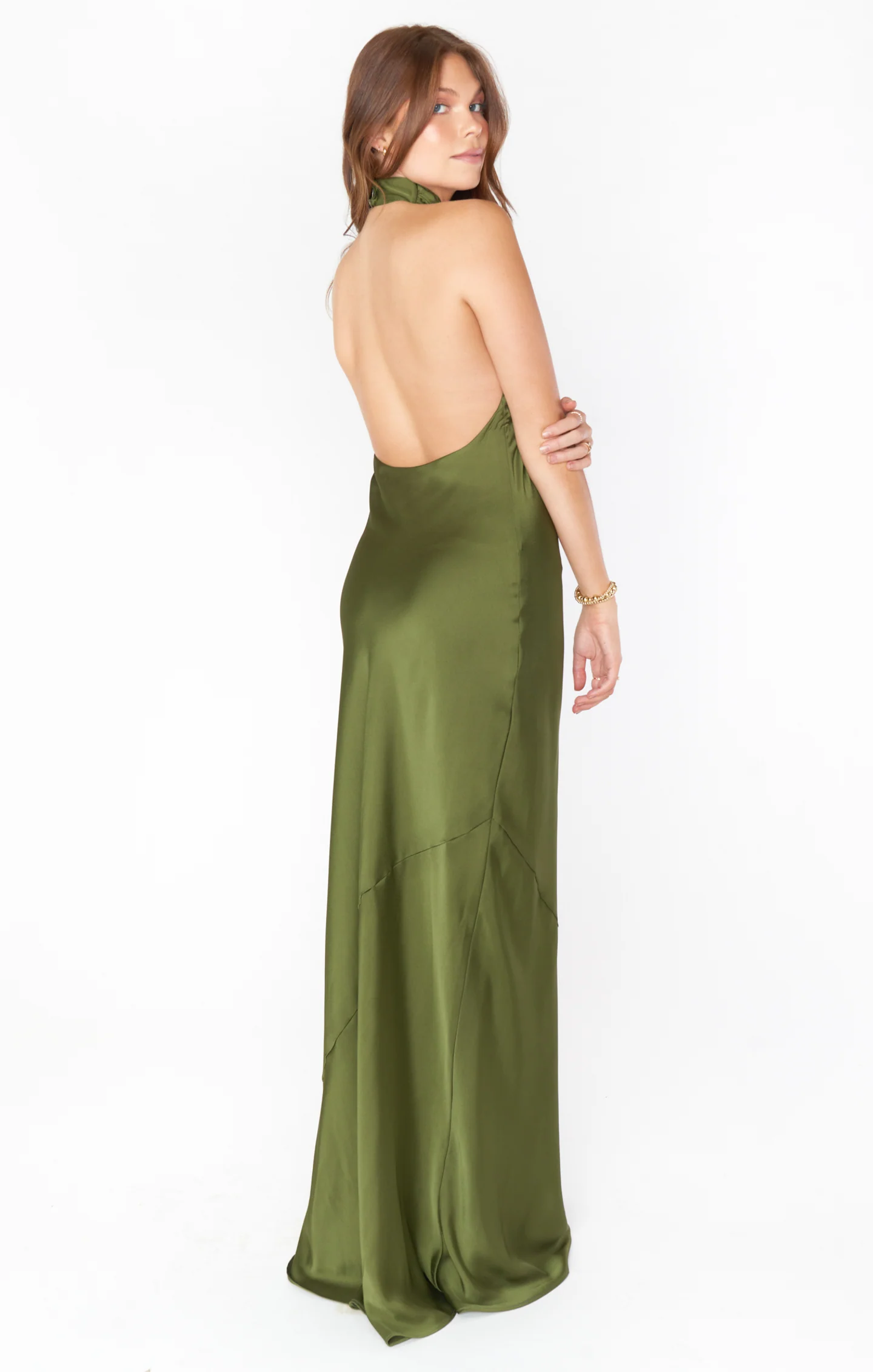 Jasmine Halter Maxi Dress ~ Rich Olive Luxe Satin - Image 8