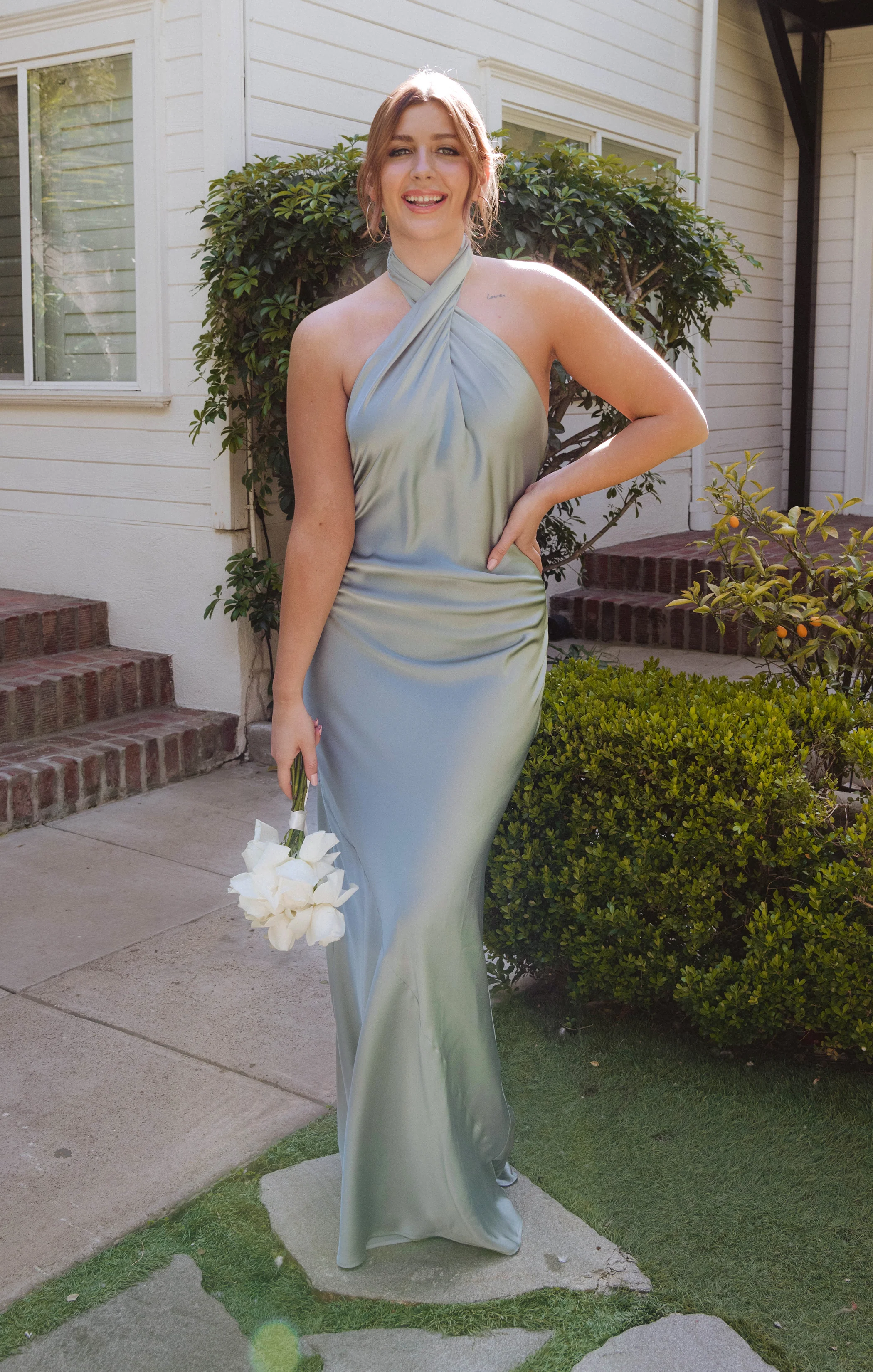 Jasmine Halter Maxi Dress ~ Silver Sage Luxe Satin - Image 3