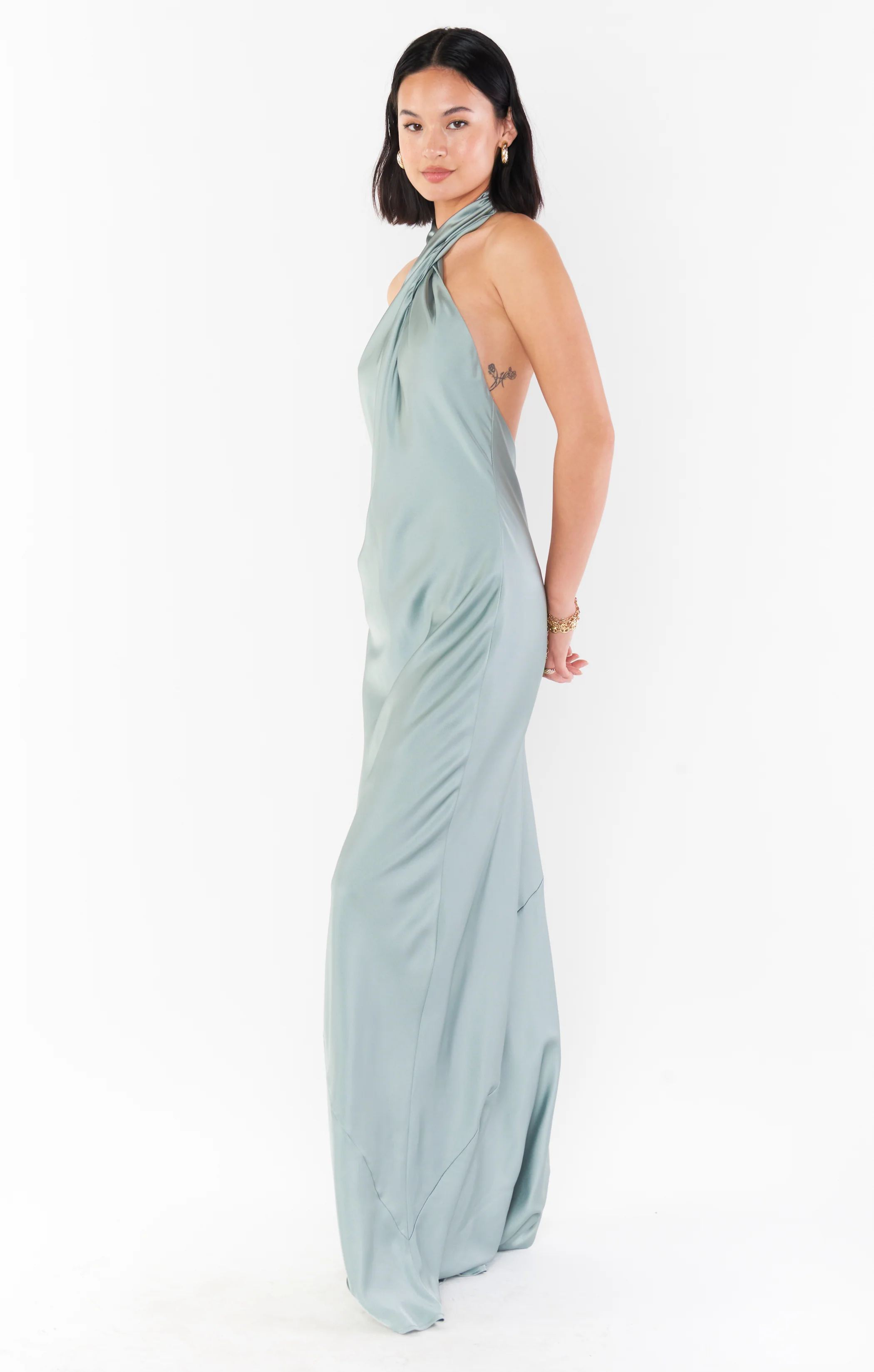 Jasmine Halter Maxi Dress ~ Silver Sage Luxe Satin - Image 4