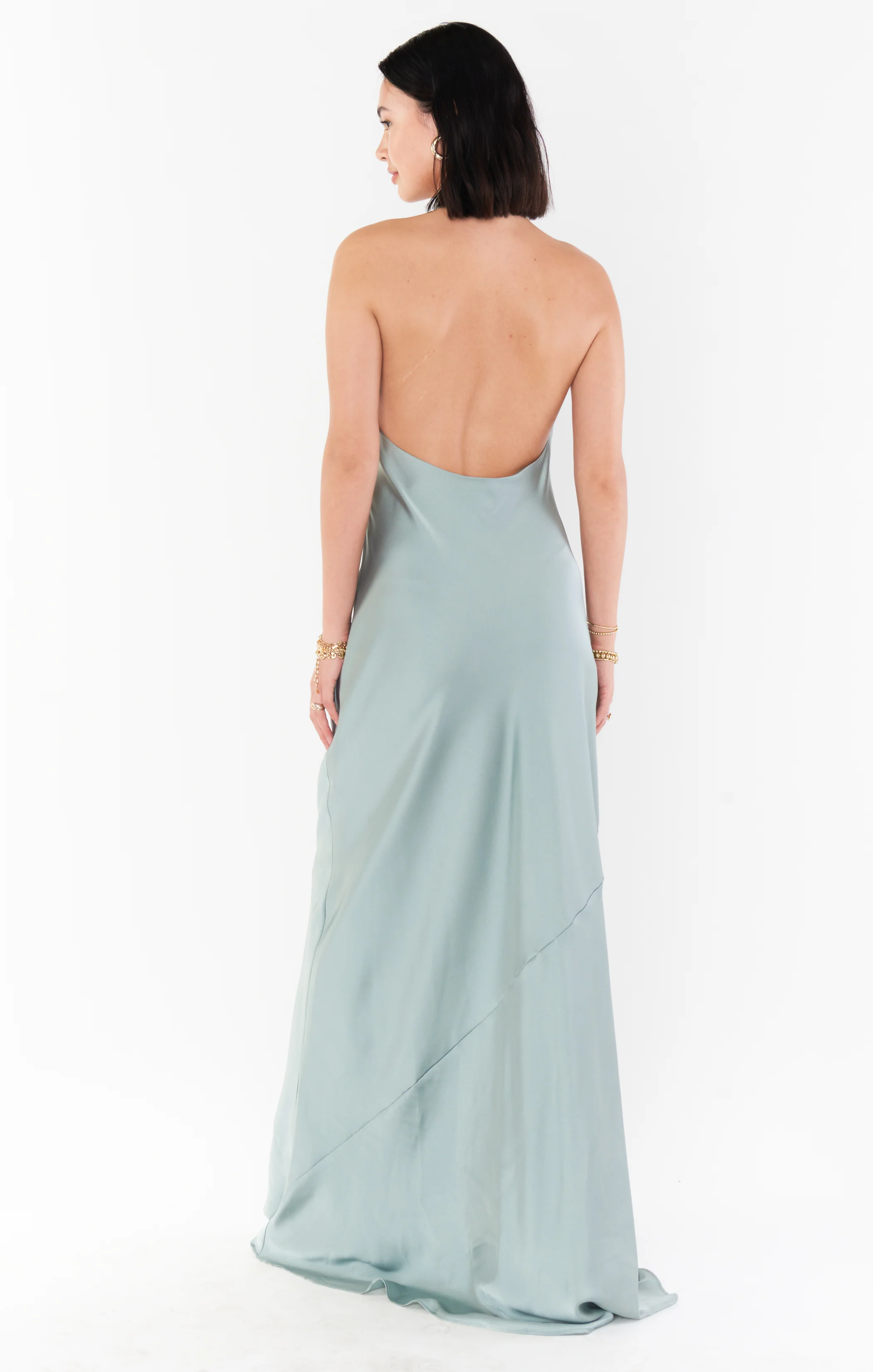 Jasmine Halter Maxi Dress ~ Silver Sage Luxe Satin - Image 5