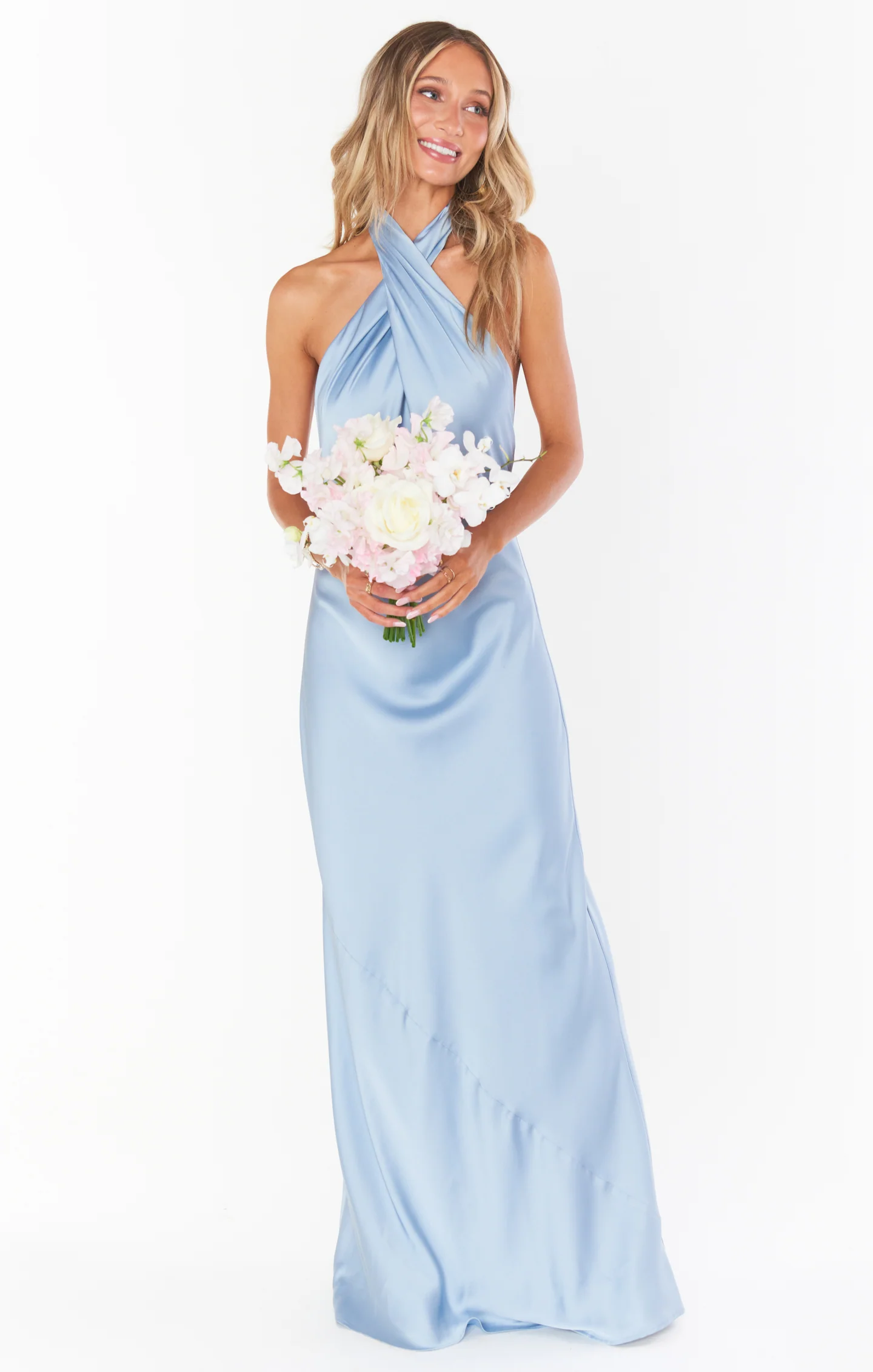 Jasmine Halter Maxi Dress ~ Steel Blue Luxe Satin - Image 6