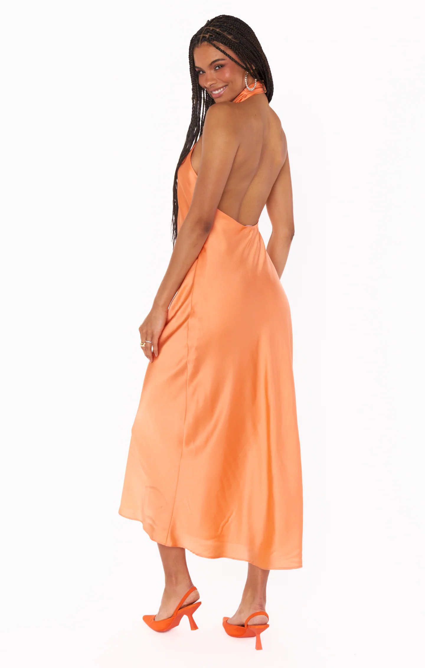 Jasmine Halter Midi Dress ~ Cantaloupe Luxe Satin - Image 4