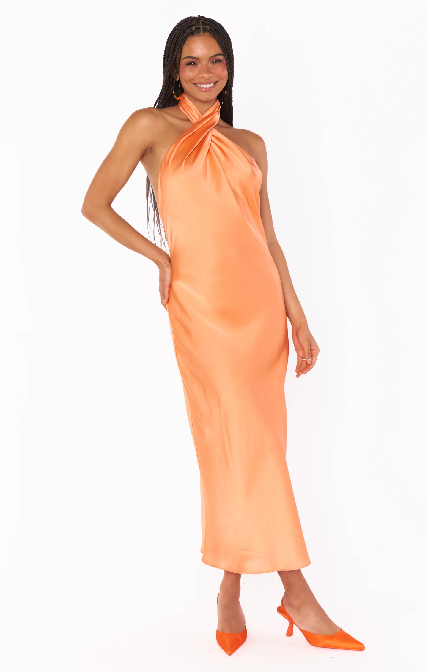 Jasmine Halter Midi Dress ~ Cantaloupe Luxe Satin - Image 5