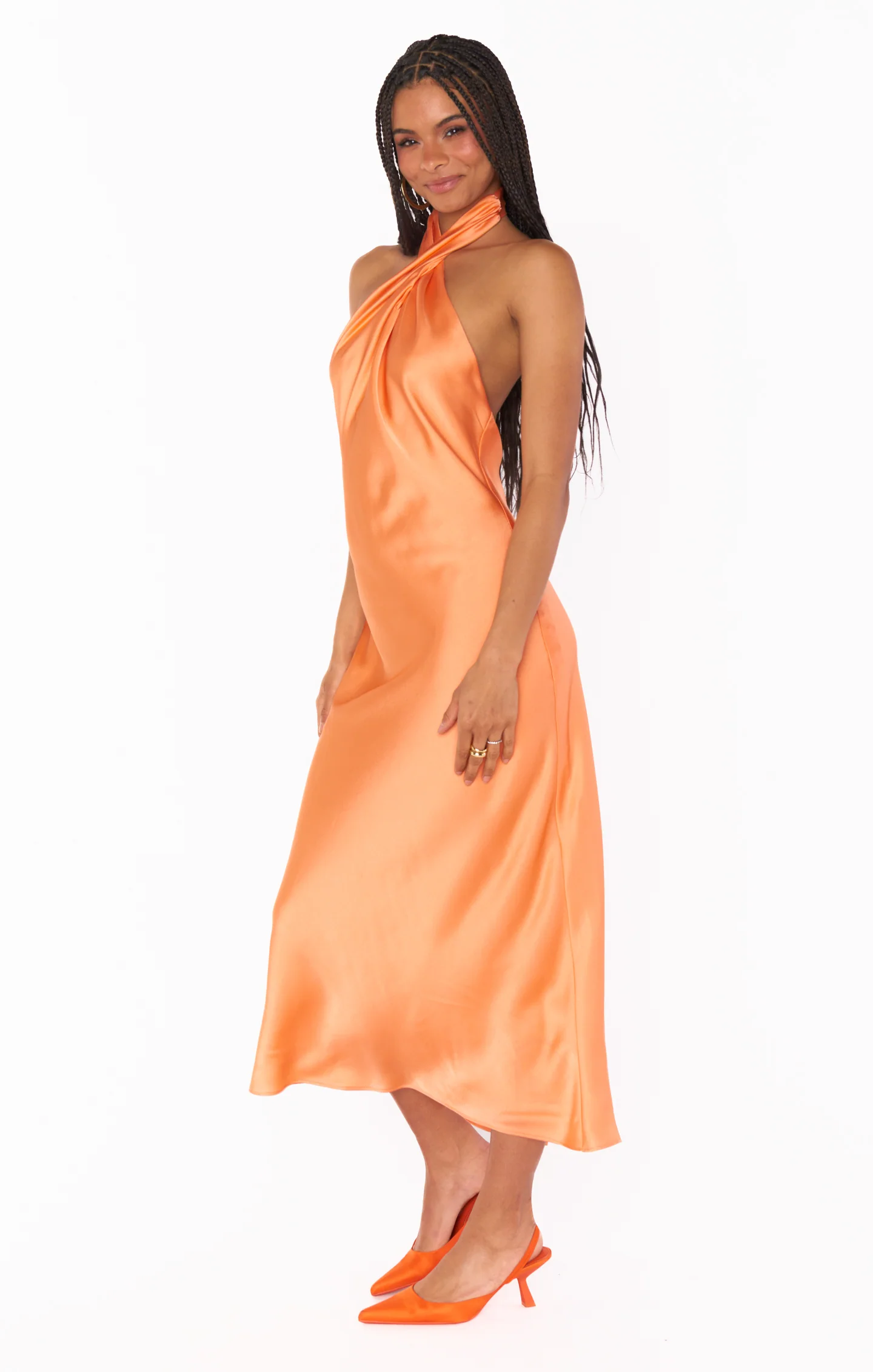 Jasmine Halter Midi Dress ~ Cantaloupe Luxe Satin - Image 6