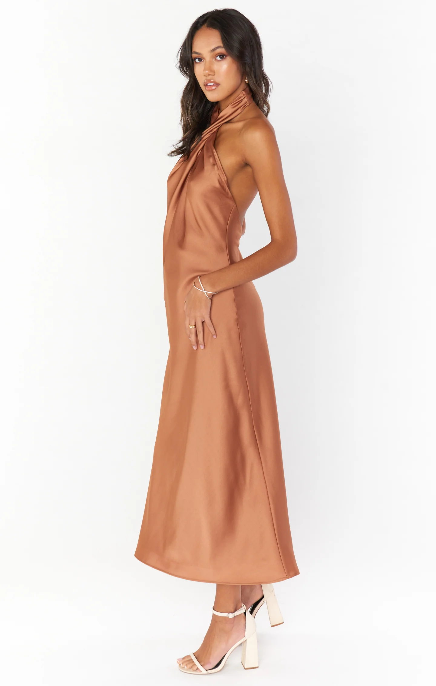 Jasmine Halter Midi Dress ~ Copper Luxe Satin - Image 3