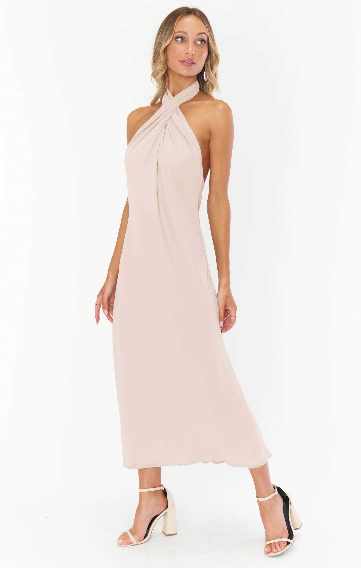 Jasmine Halter Midi Dress ~ Dusty Blush Crisp - Image 2