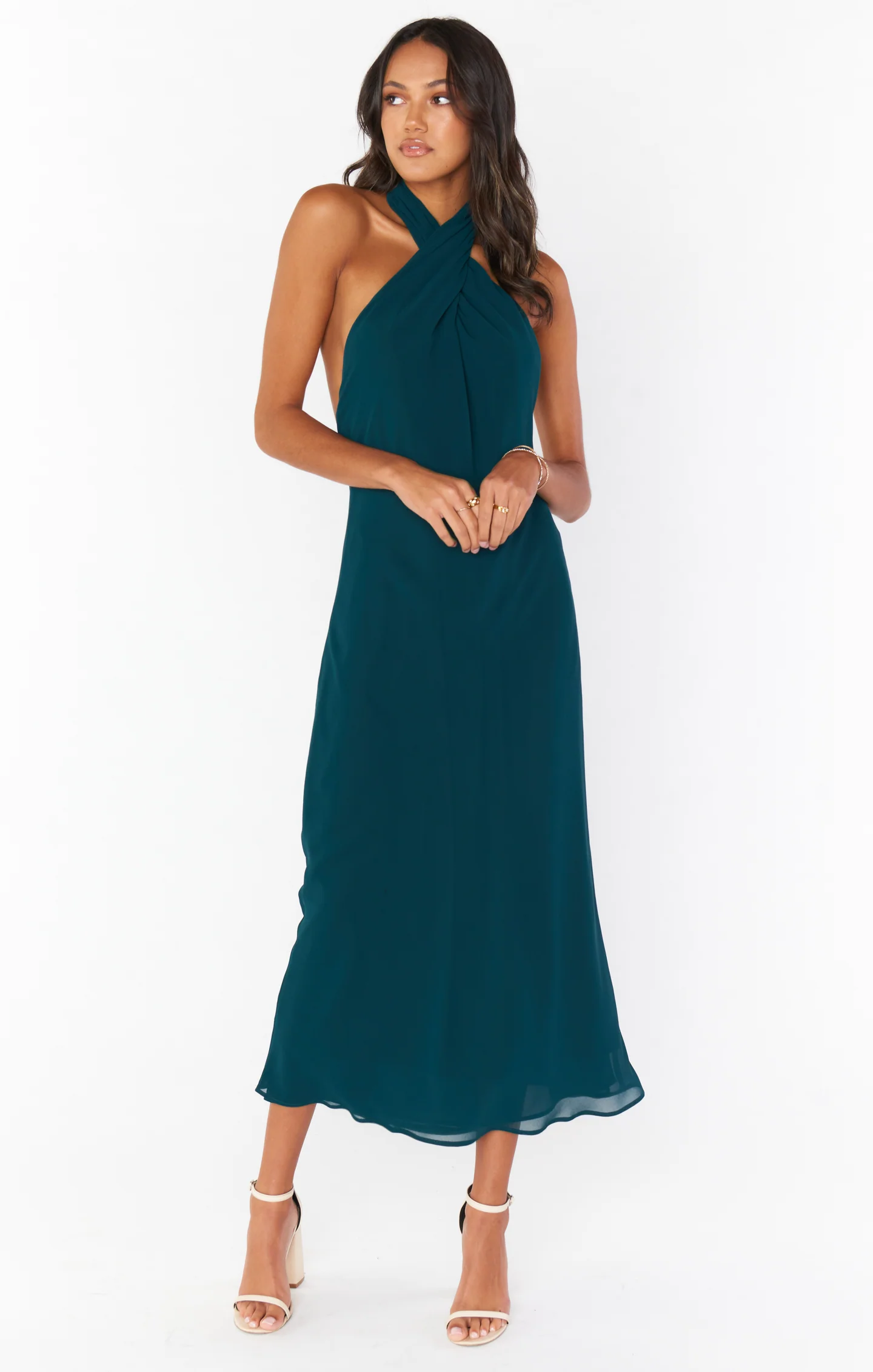 Jasmine Halter Midi Dress ~ Emerald Chiffon - Image 3