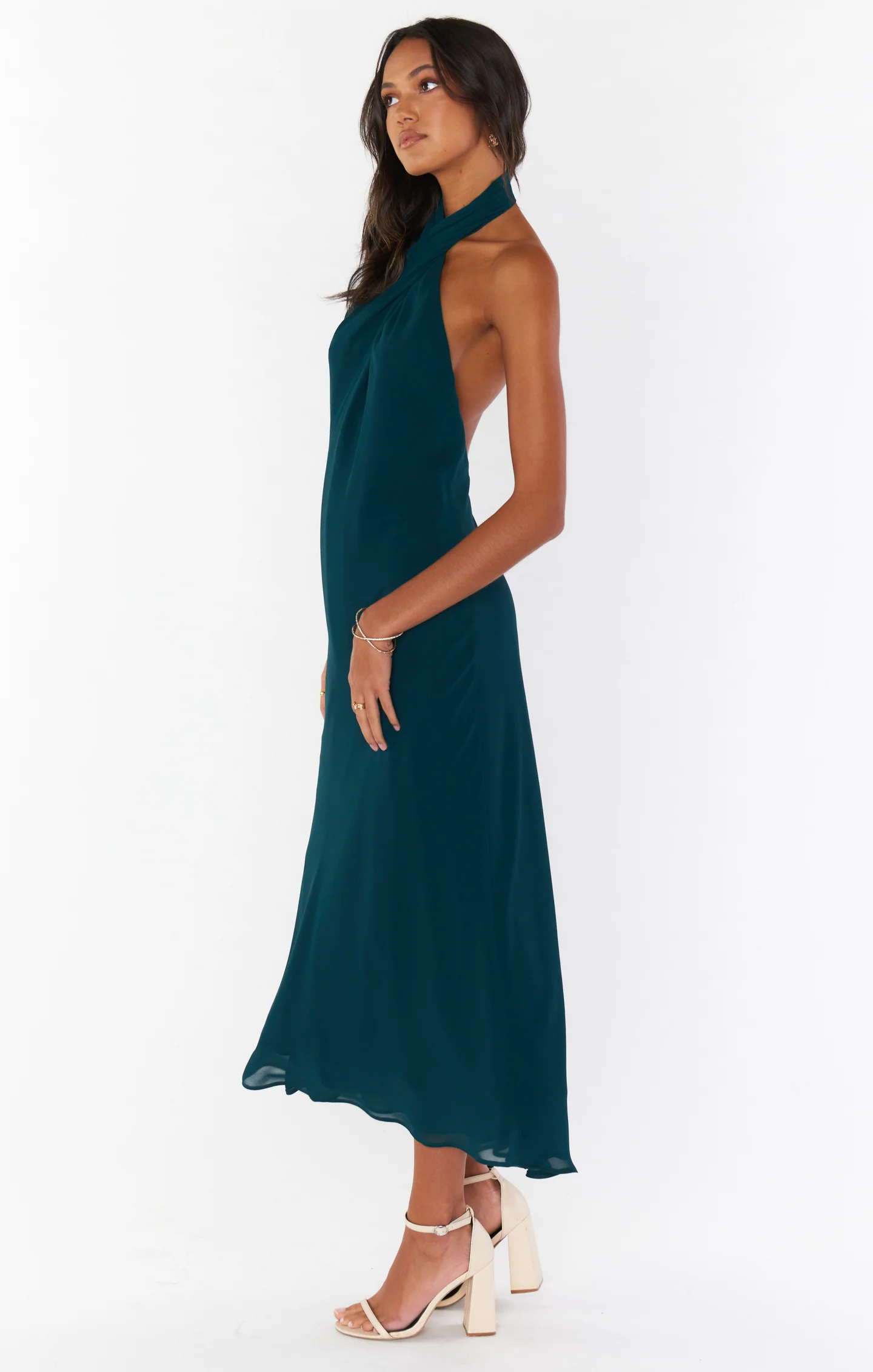 Jasmine Halter Midi Dress ~ Emerald Chiffon - Image 4