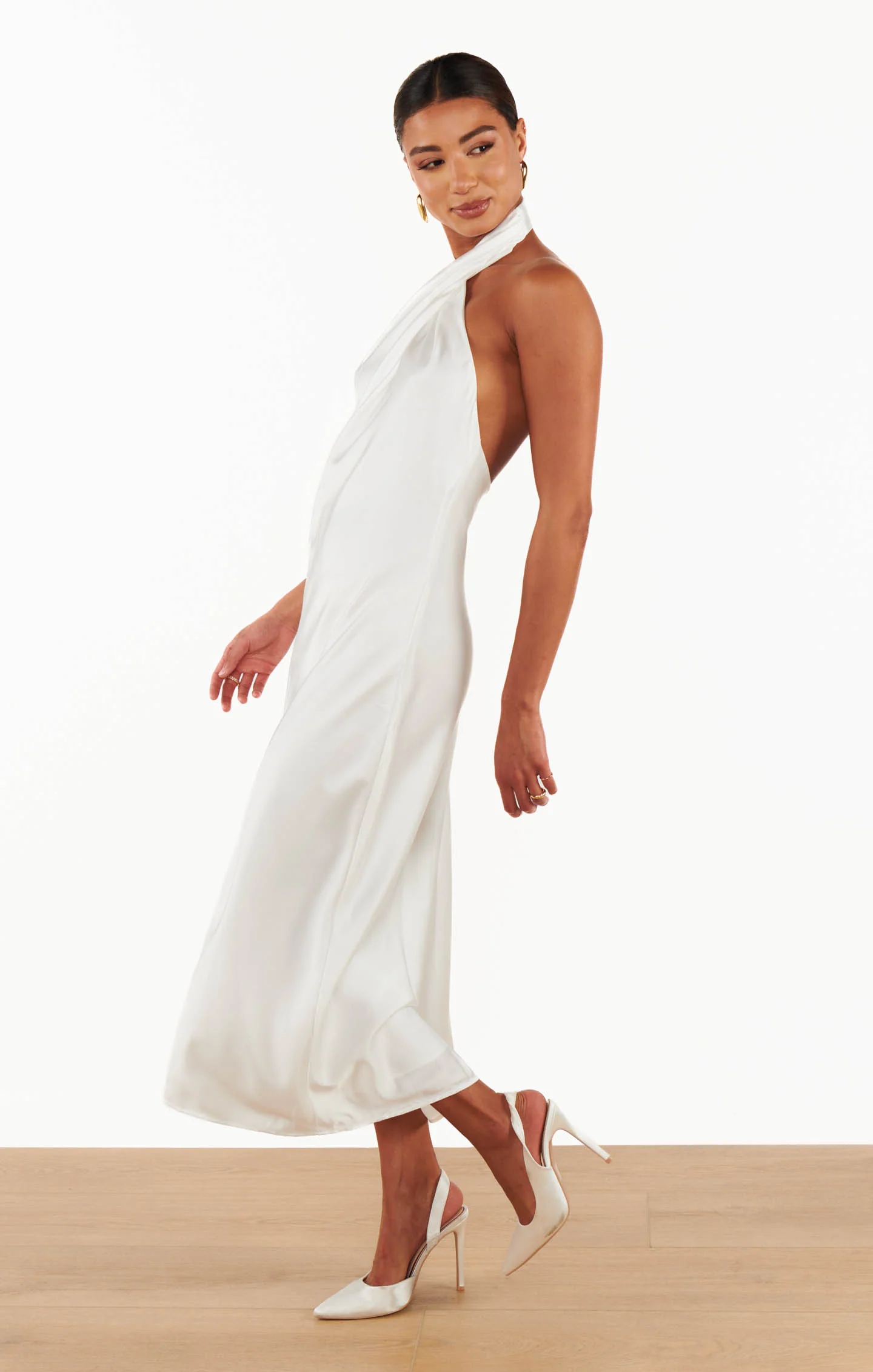 Jasmine Halter Midi Dress ~ Ivory Luxe Satin - Image 4