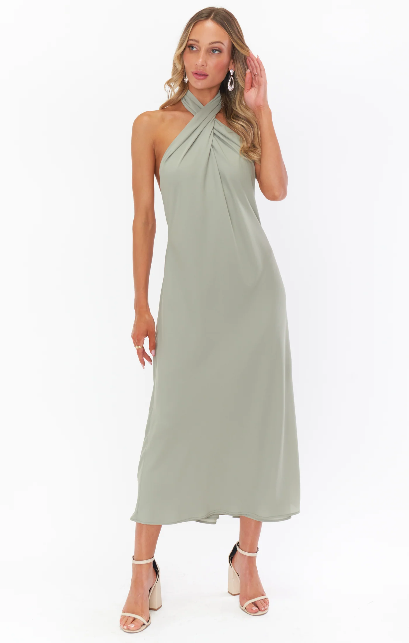 Jasmine Halter Midi Dress ~ Moss Green Crisp - Image 4