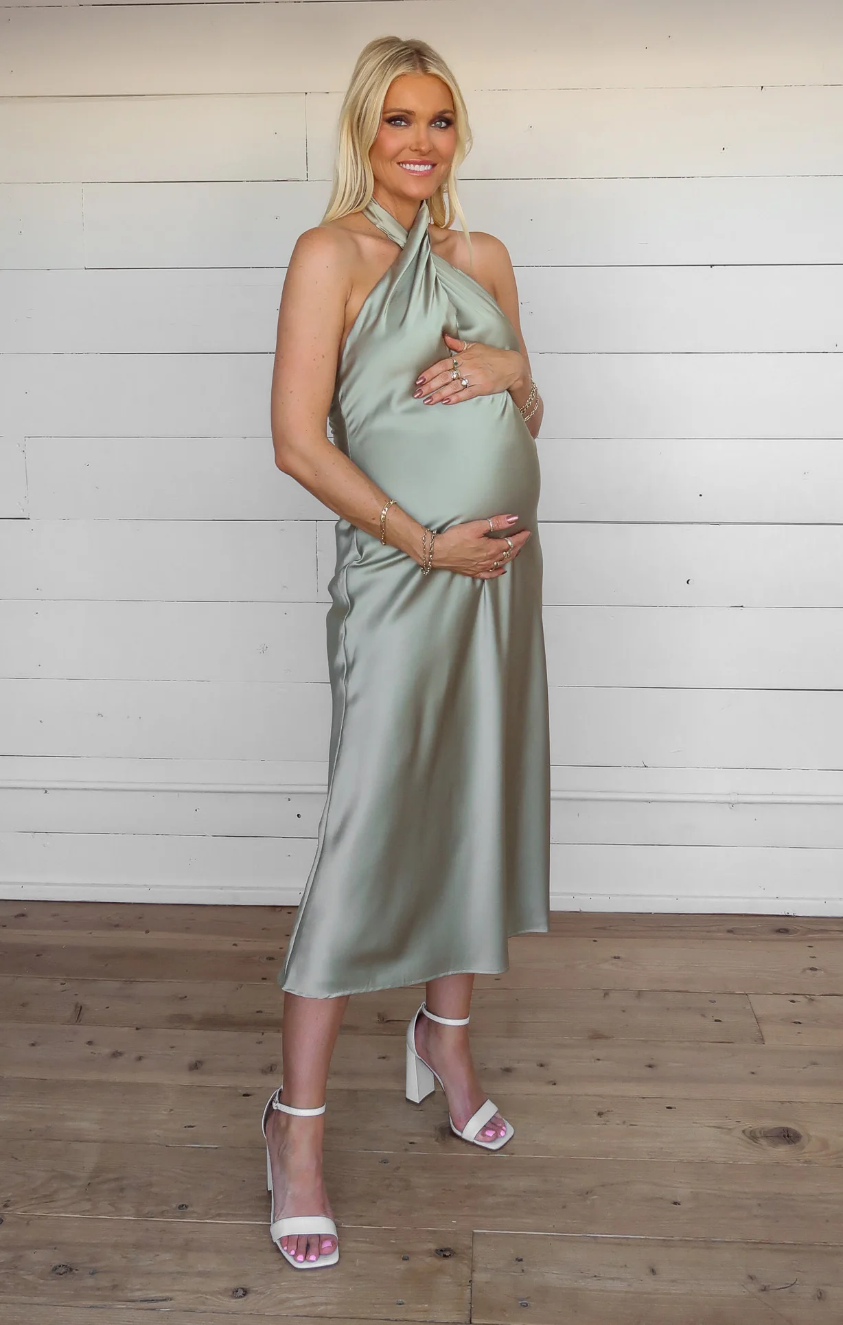 Jasmine Halter Midi Dress ~ Moss Green Luxe Satin - Image 7