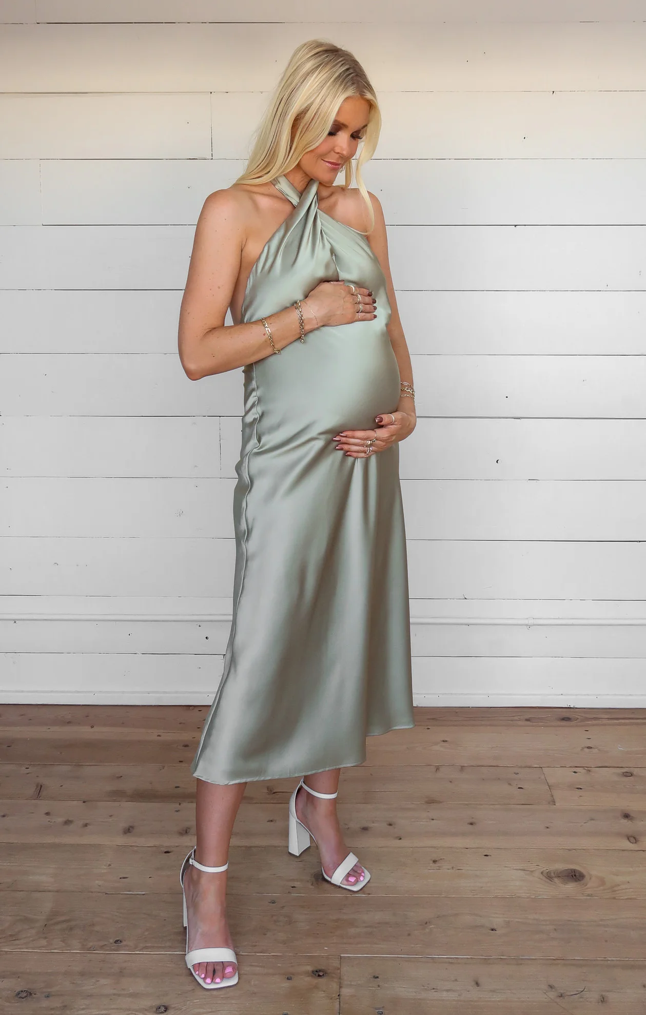 Jasmine Halter Midi Dress ~ Moss Green Luxe Satin - Image 8