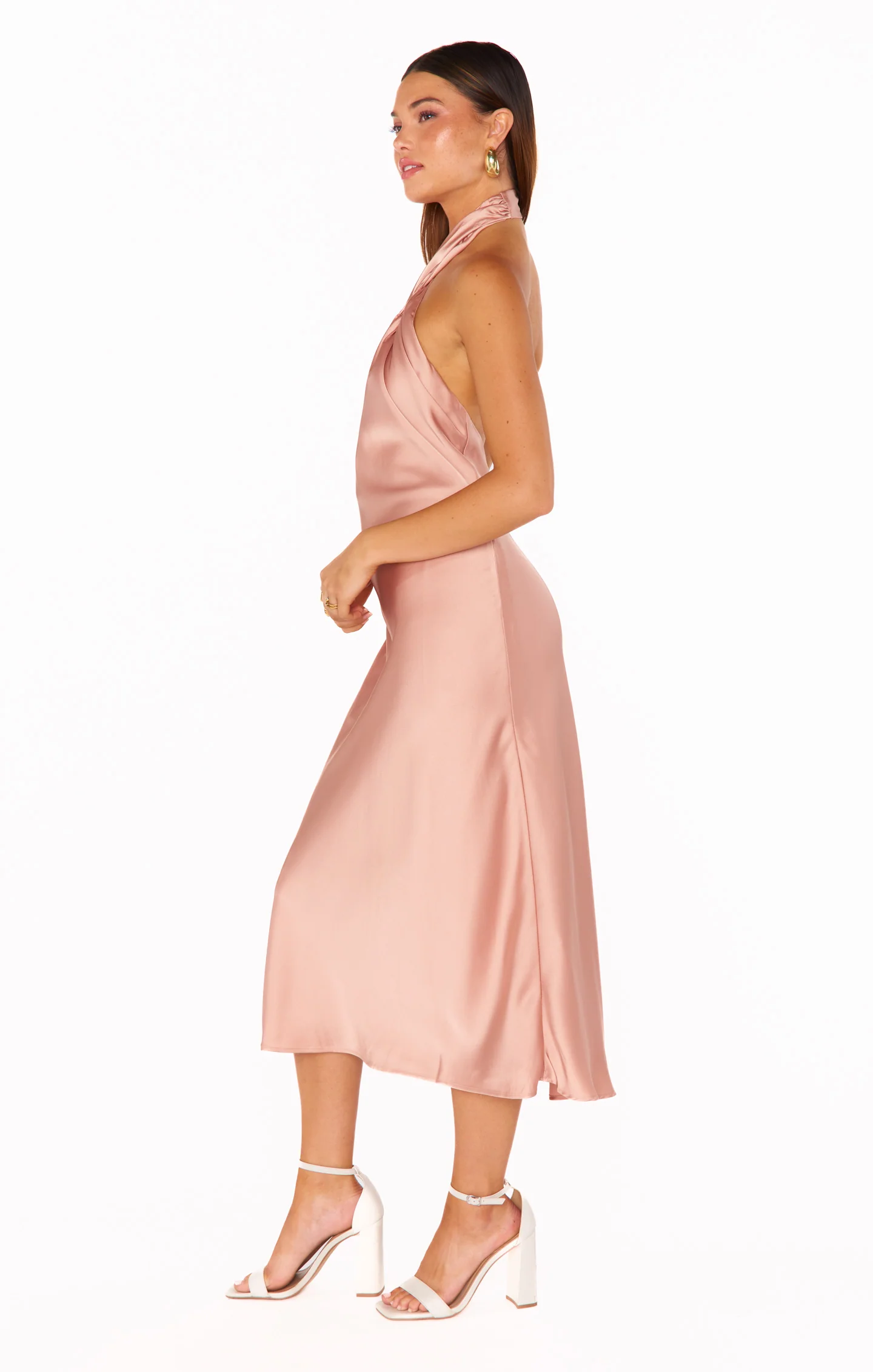Jasmine Halter Midi Dress ~ Rose Gold Luxe Satin - Image 5