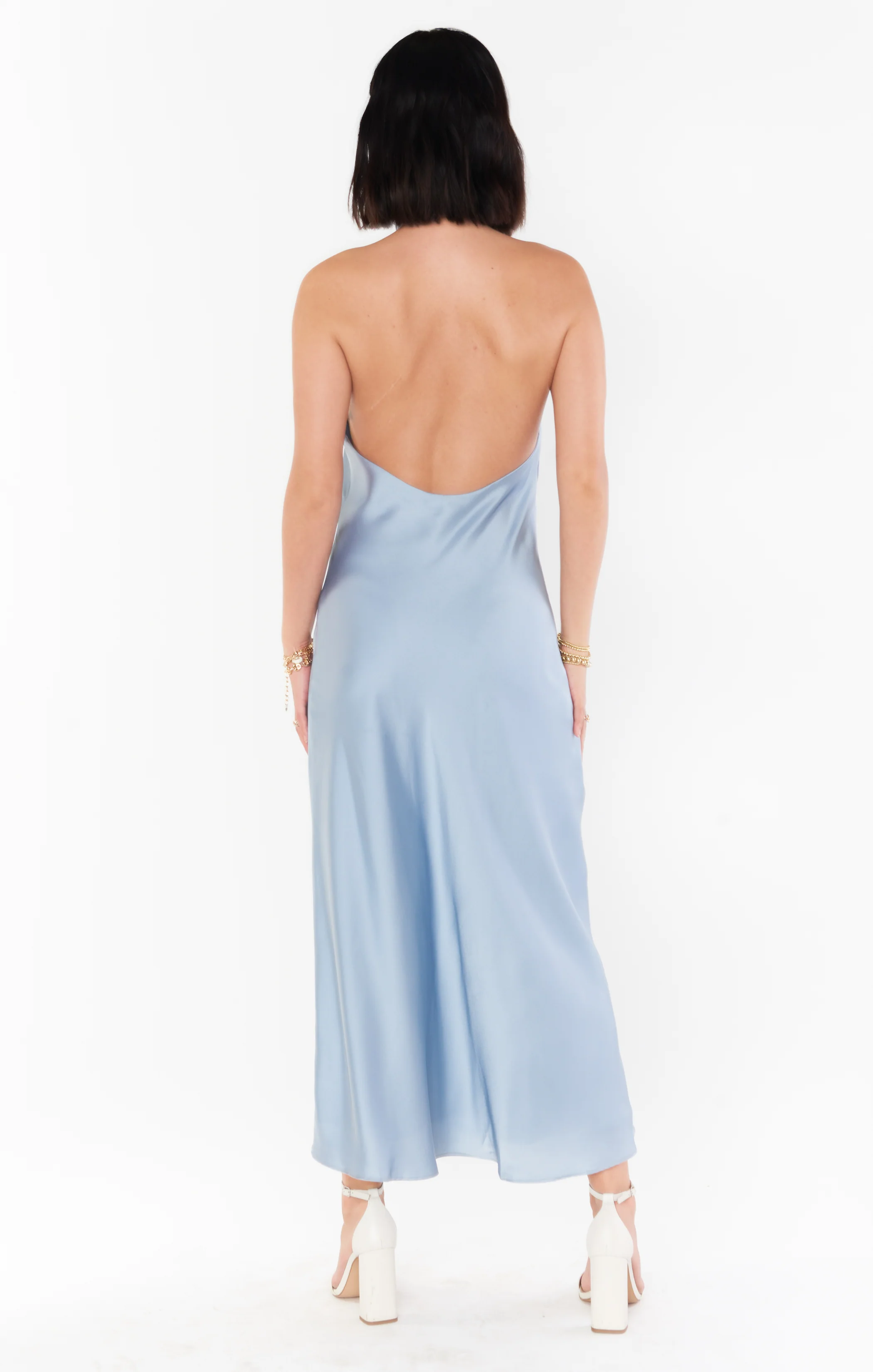Jasmine Halter Midi Dress ~ Steel Blue Luxe Satin - Image 4