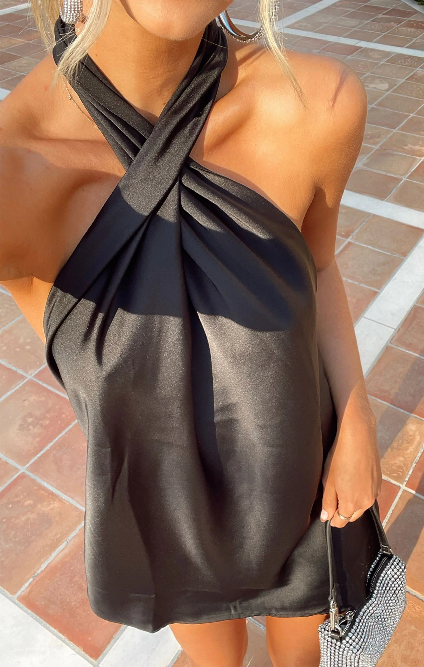 Jasmine Halter Mini Dress ~ Black Luxe Satin - Image 5