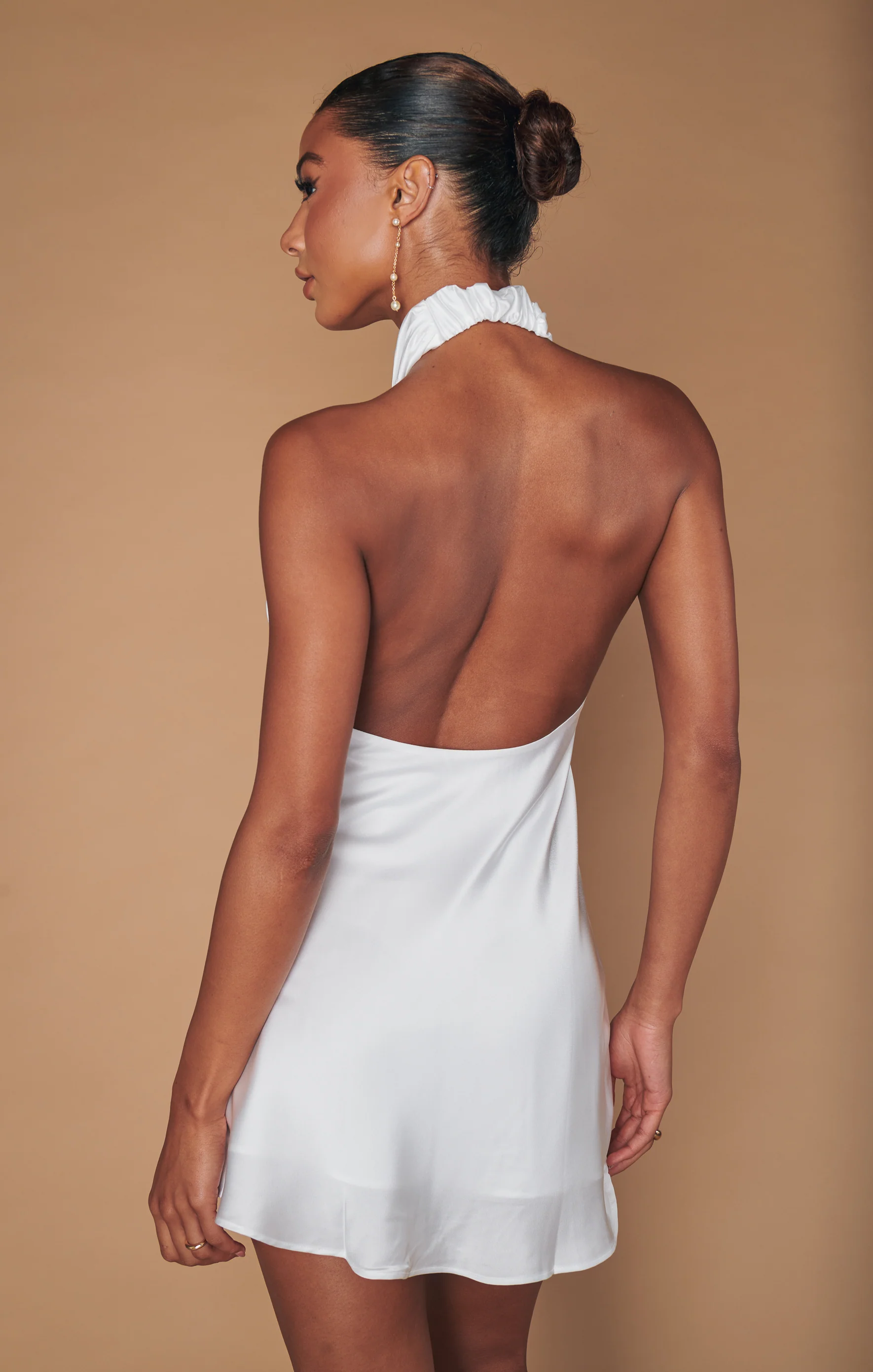 Jasmine Halter Mini Dress ~ Ivory Luxe Satin - Image 4