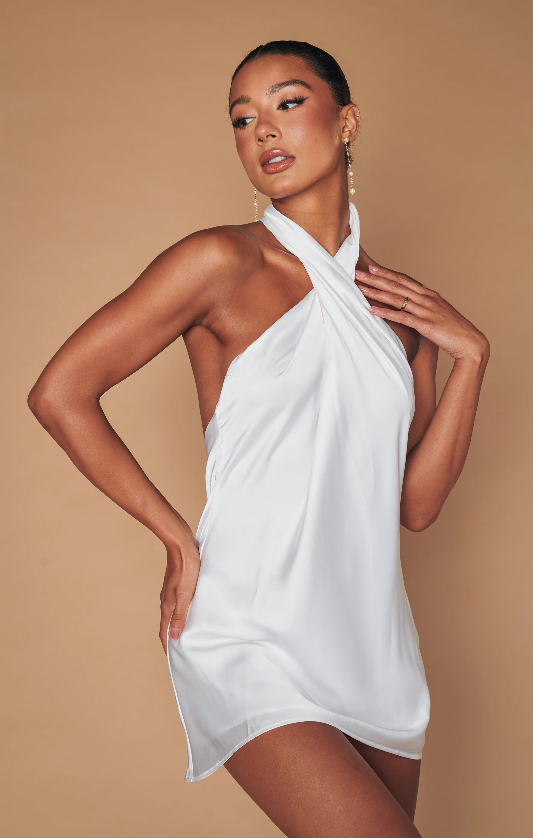 Jasmine Halter Mini Dress ~ Ivory Luxe Satin - Image 8