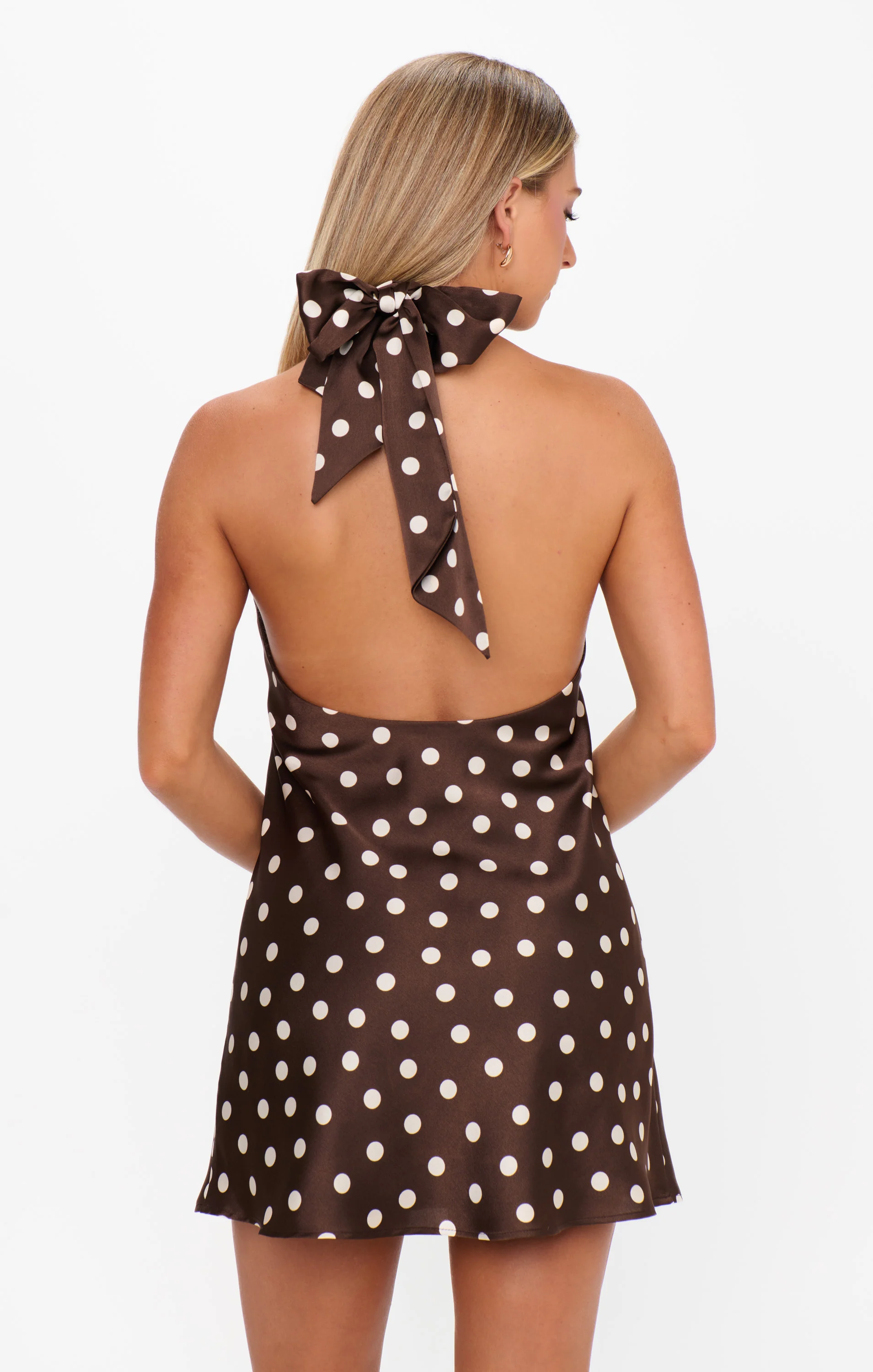 Jasmine Tie Mini Dress ~ Chocolate Brown Polka Dot - Image 2