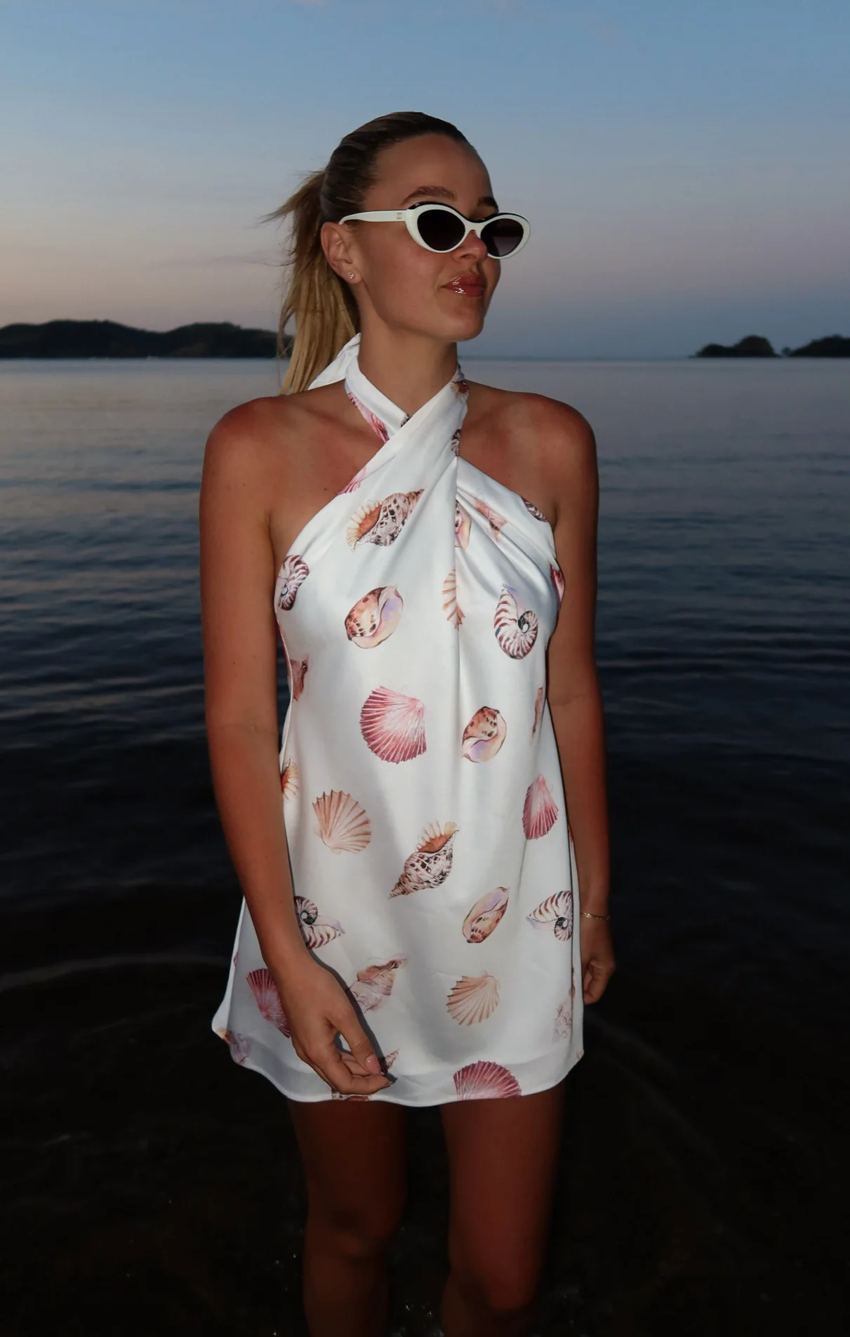 Jasmine Tie Mini Dress ~ White Shell Luxe Satin - Image 2