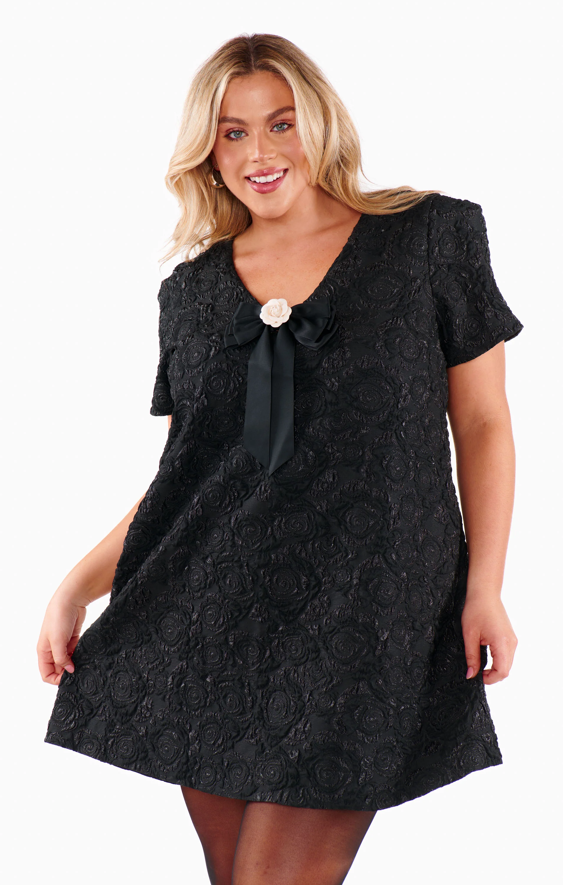 Jeanette Dress ~ Black Blooms Jacquard - Image 15