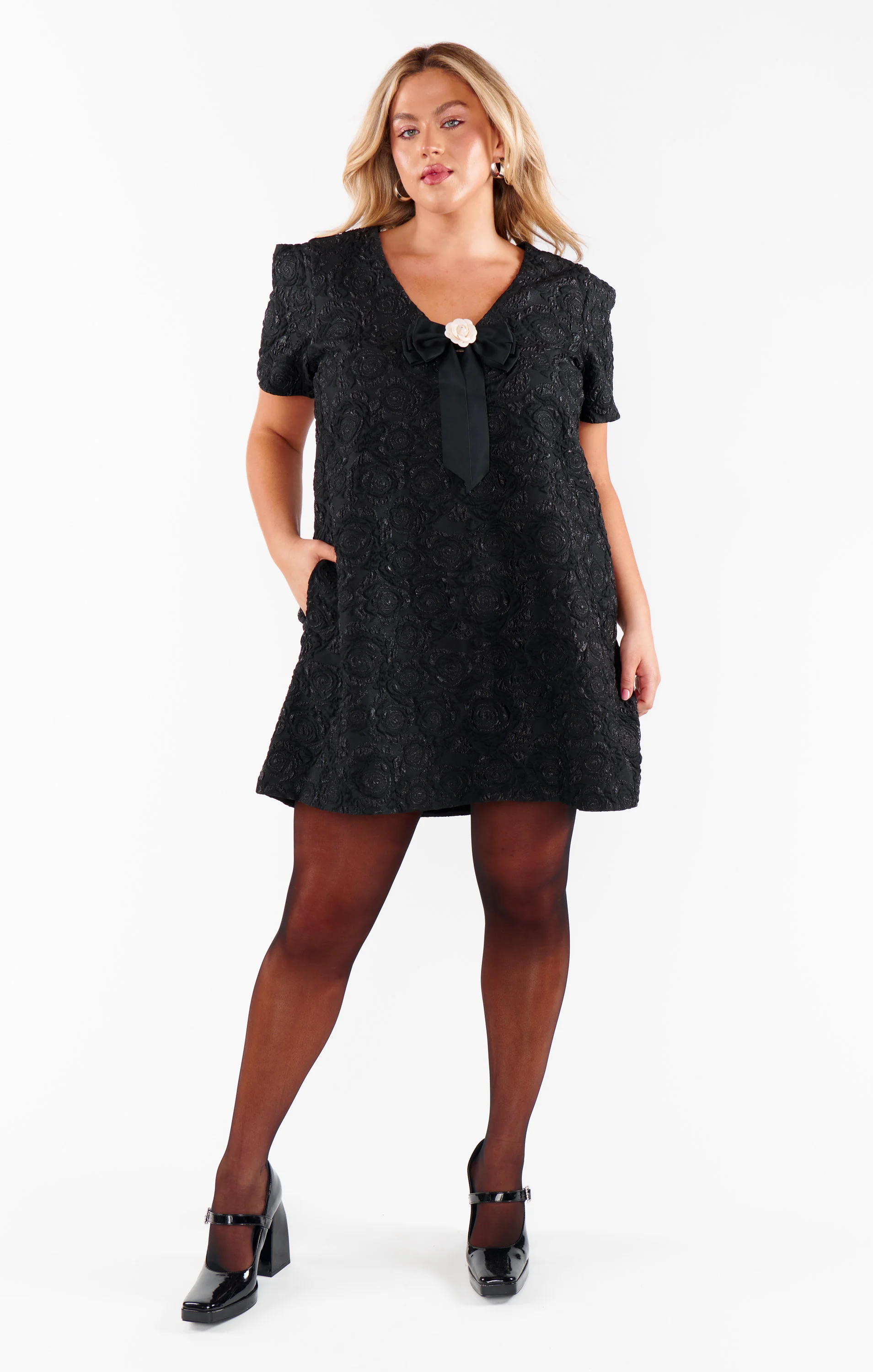 Jeanette Dress ~ Black Blooms Jacquard - Image 4