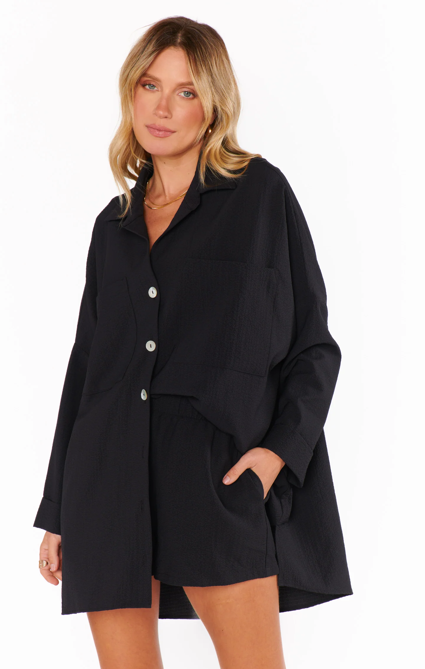 Johns Button Down Shirt ~ Black Crinkle Flow - Image 7