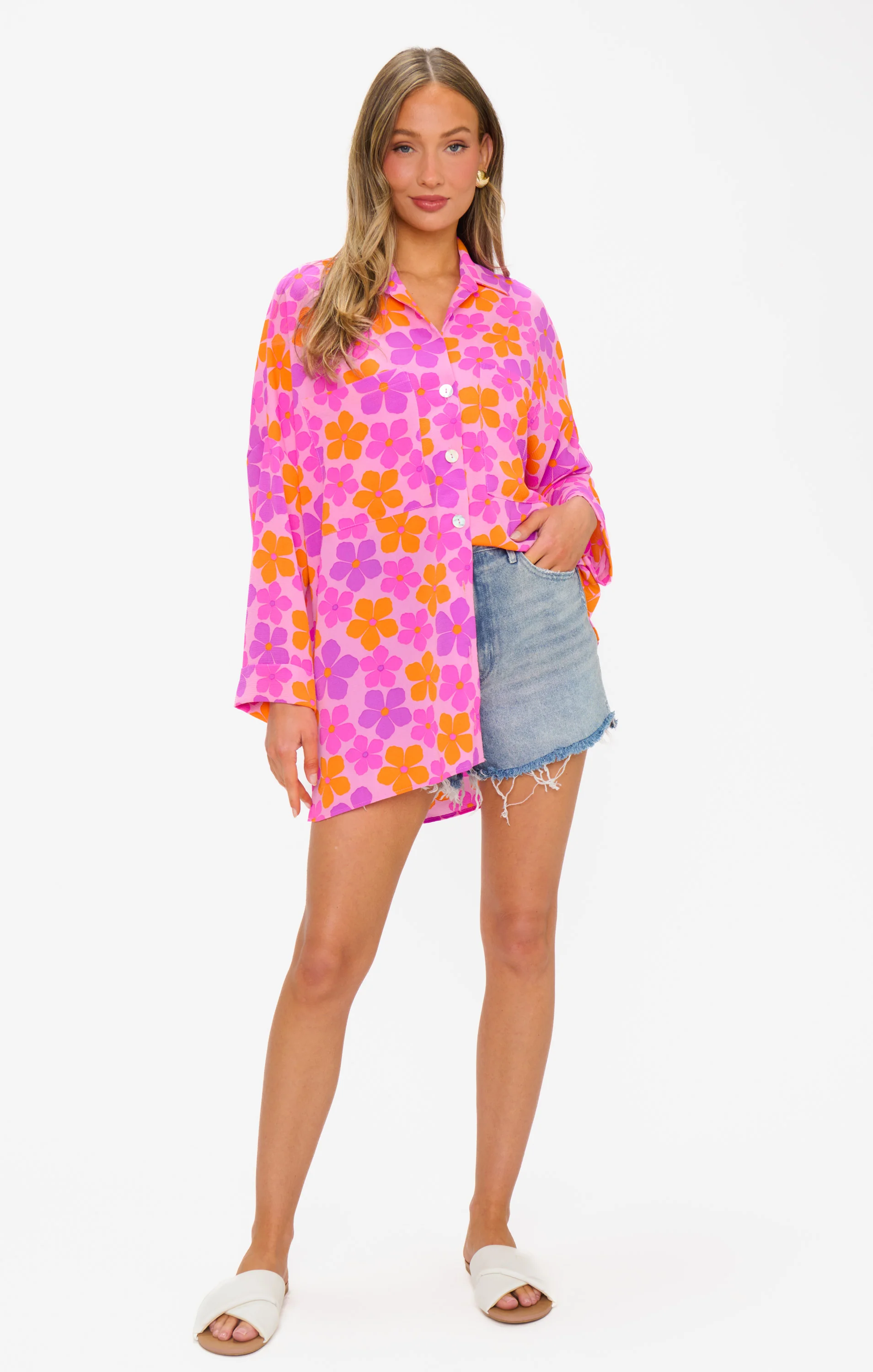 Johns Button Down Shirt ~ Pink Daisy - Image 4