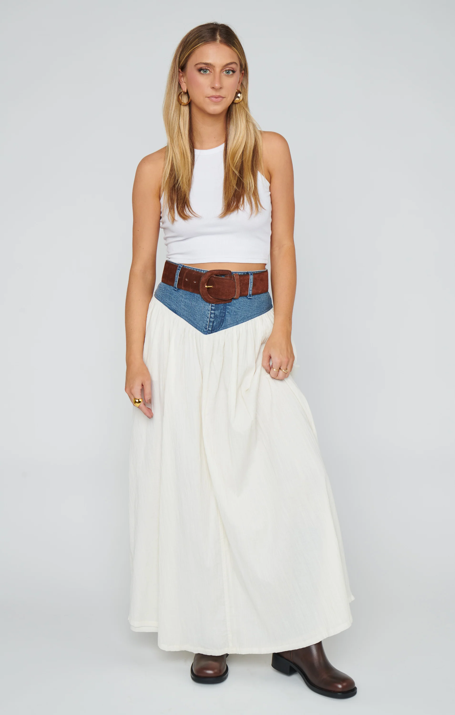 Joni Maxi Skirt ~ Denim with Cream Voile - Image 2