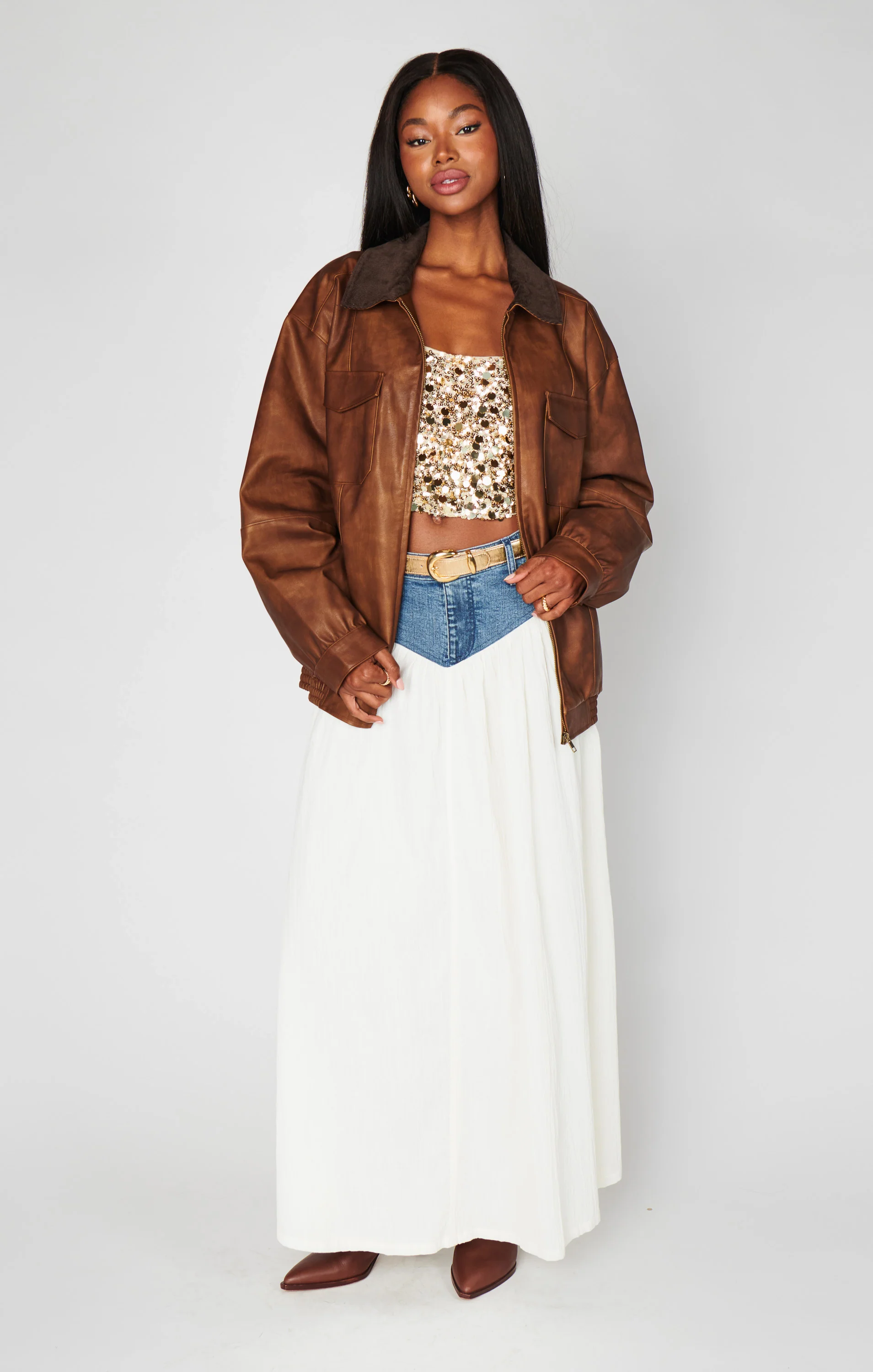 Joni Maxi Skirt ~ Denim with Cream Voile - Image 3